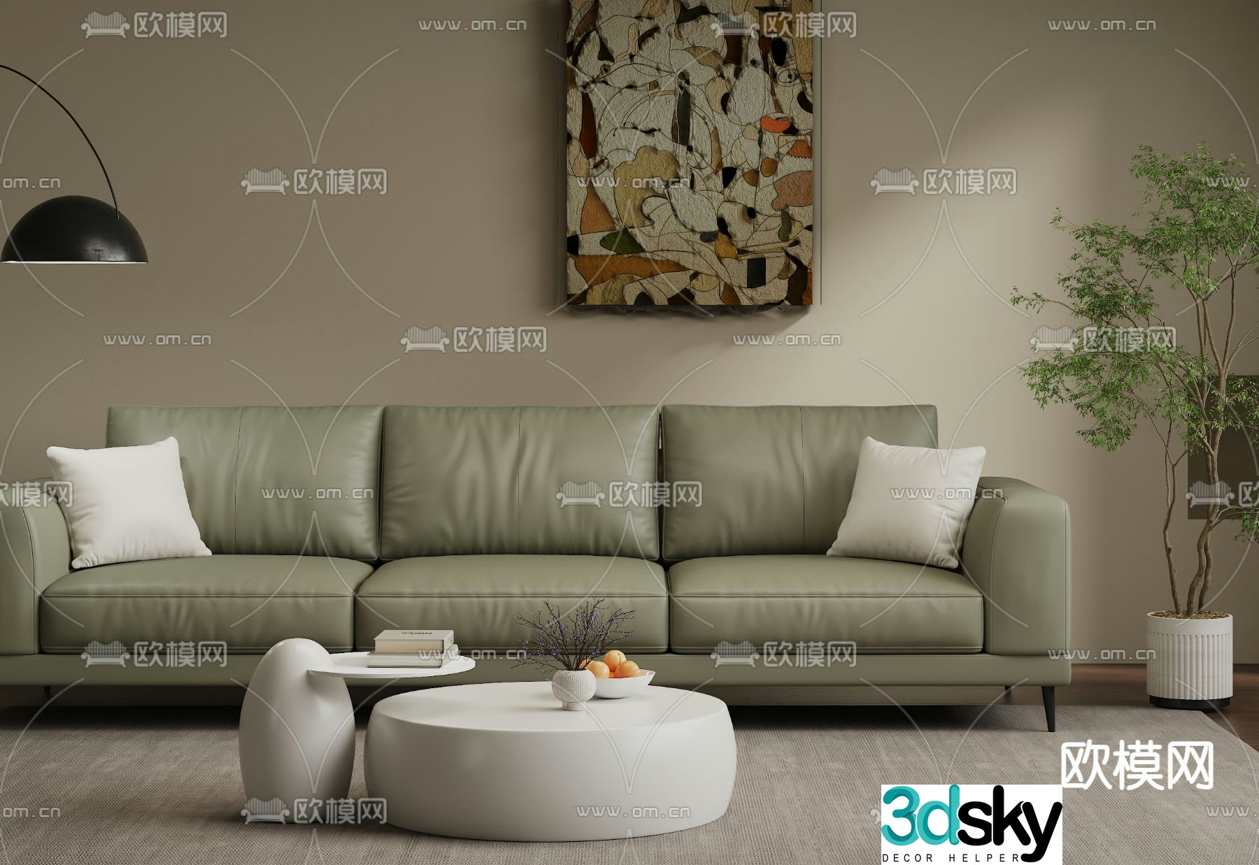 leather sofa three seater sofa 3d model