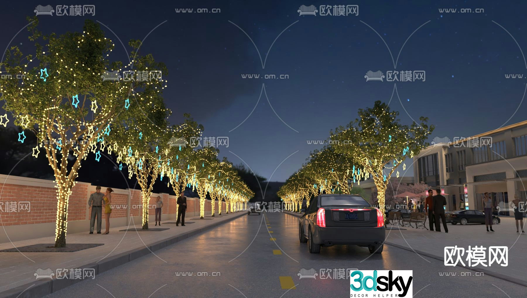 road landscape street night scene 3d model
