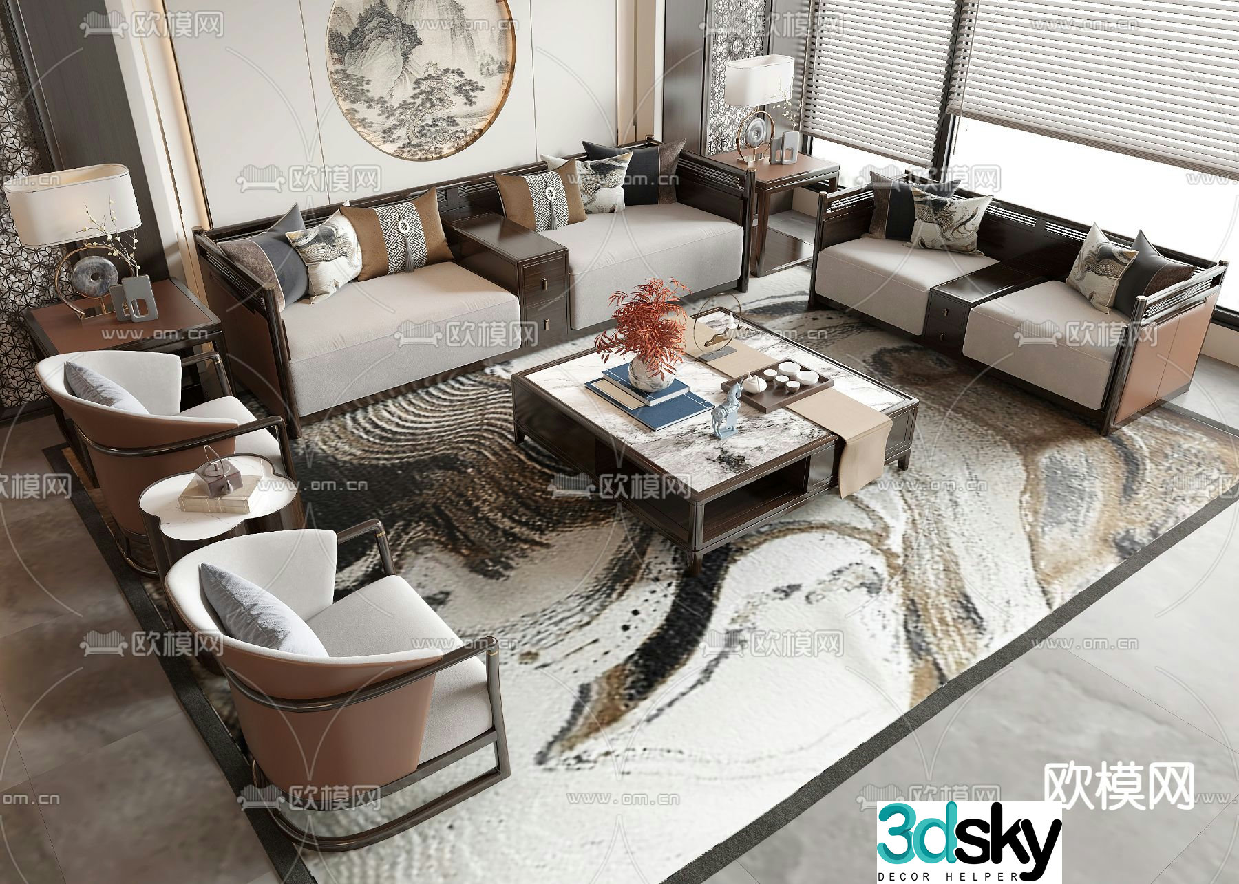 New Chinese style modular sofa 3d model