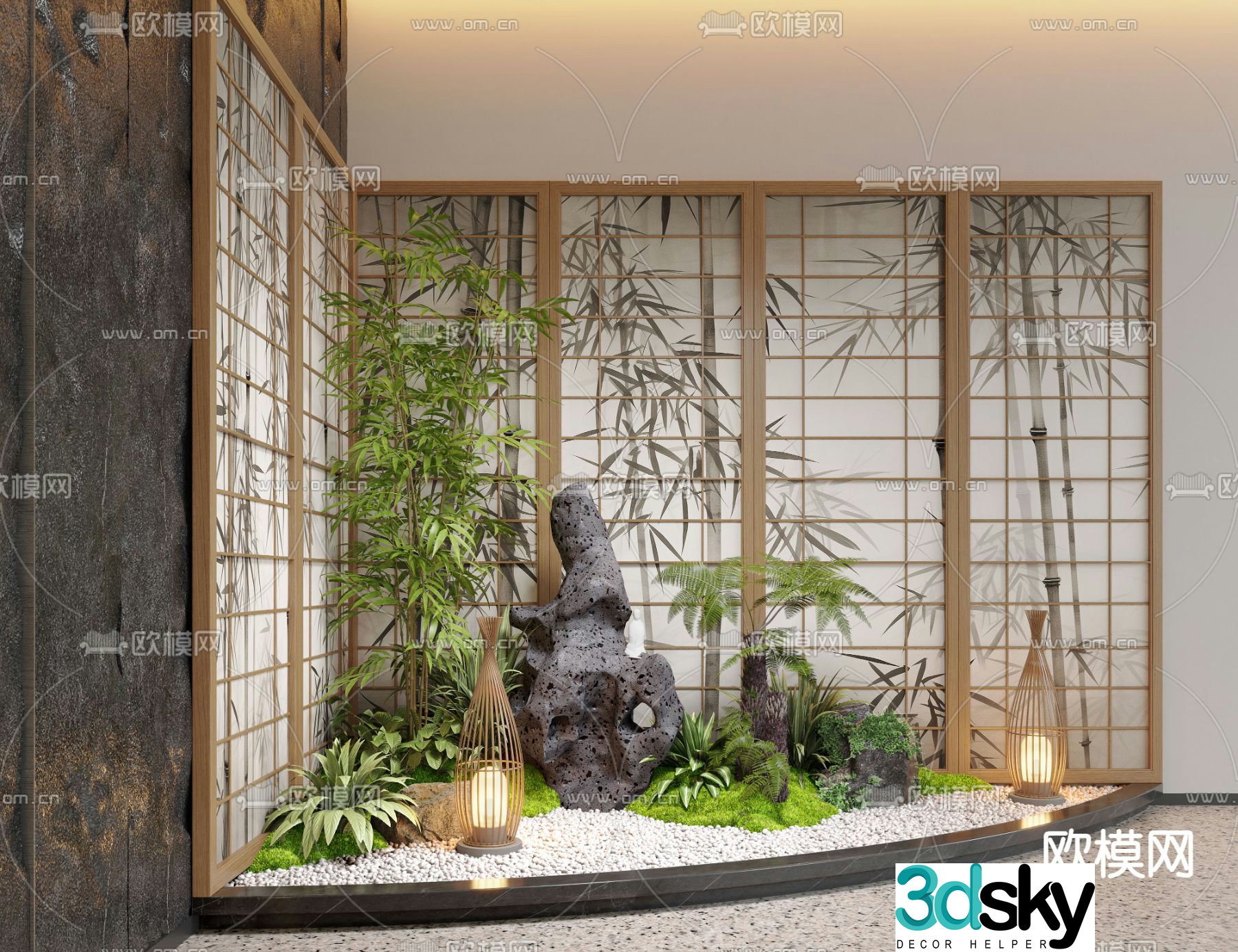 Indoor landscape bamboo leaf screen 3d model
