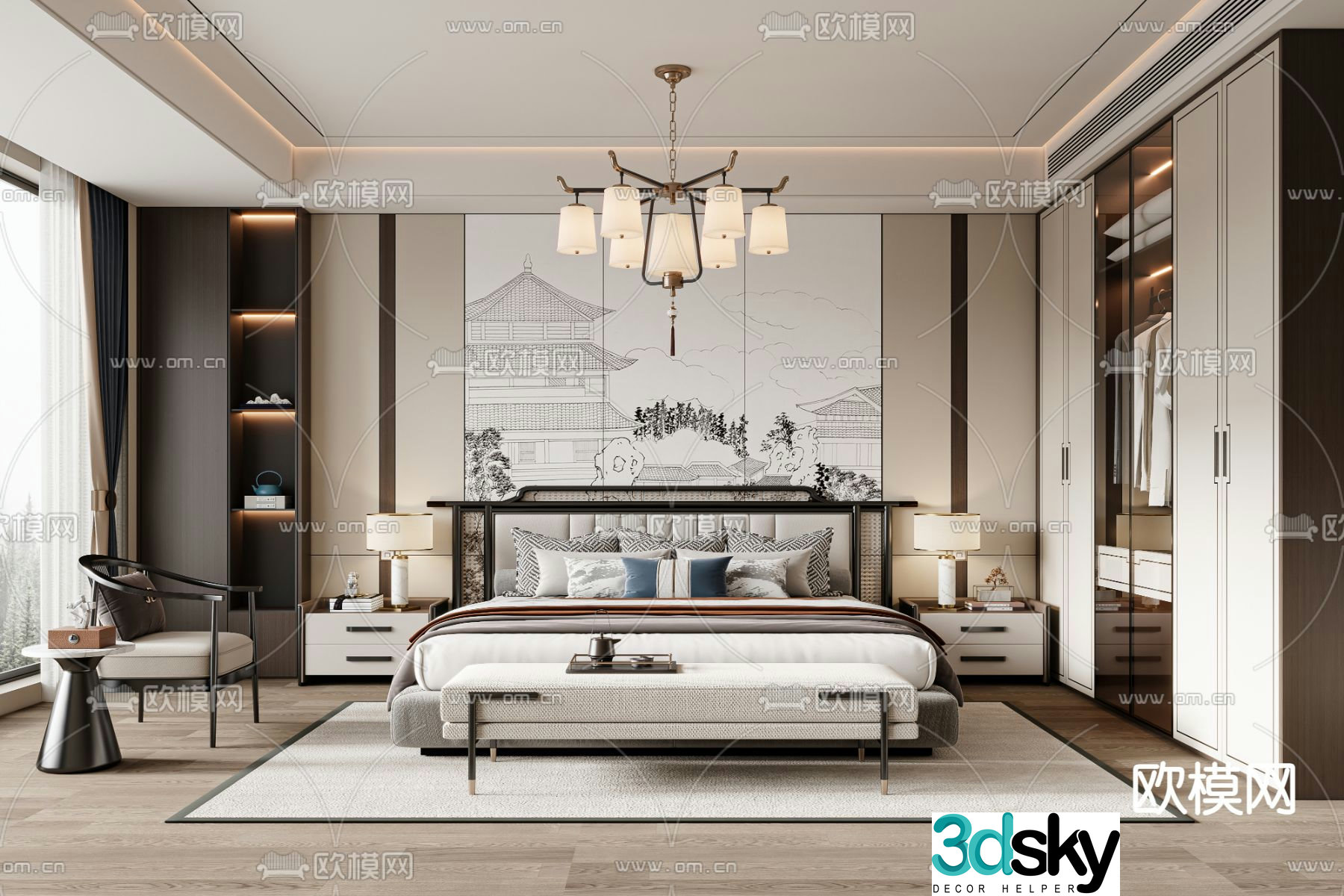 New Chinese style bedroom master room 3d model
