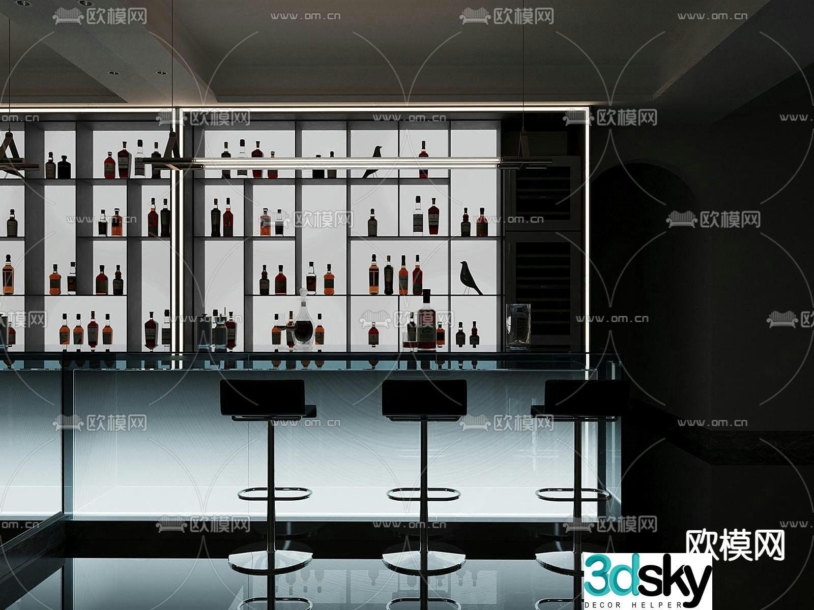 Dark style bar water bar 3d model