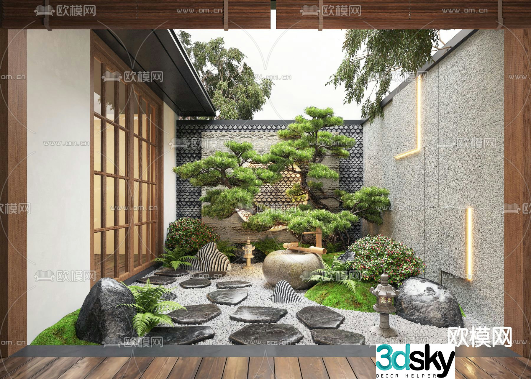New Chinese style courtyard landscape 3D model