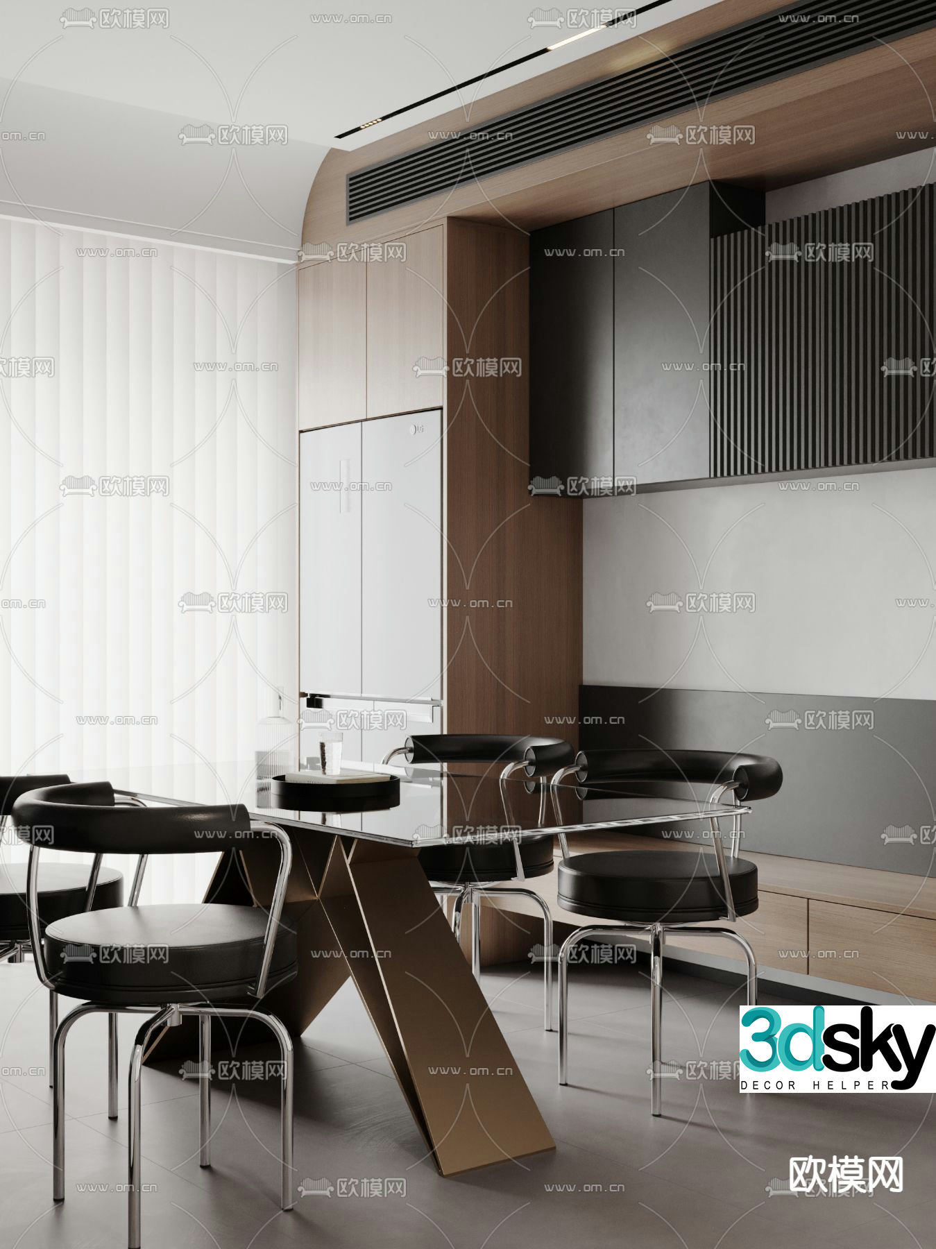 Rectangular dining table and chairs 3d model