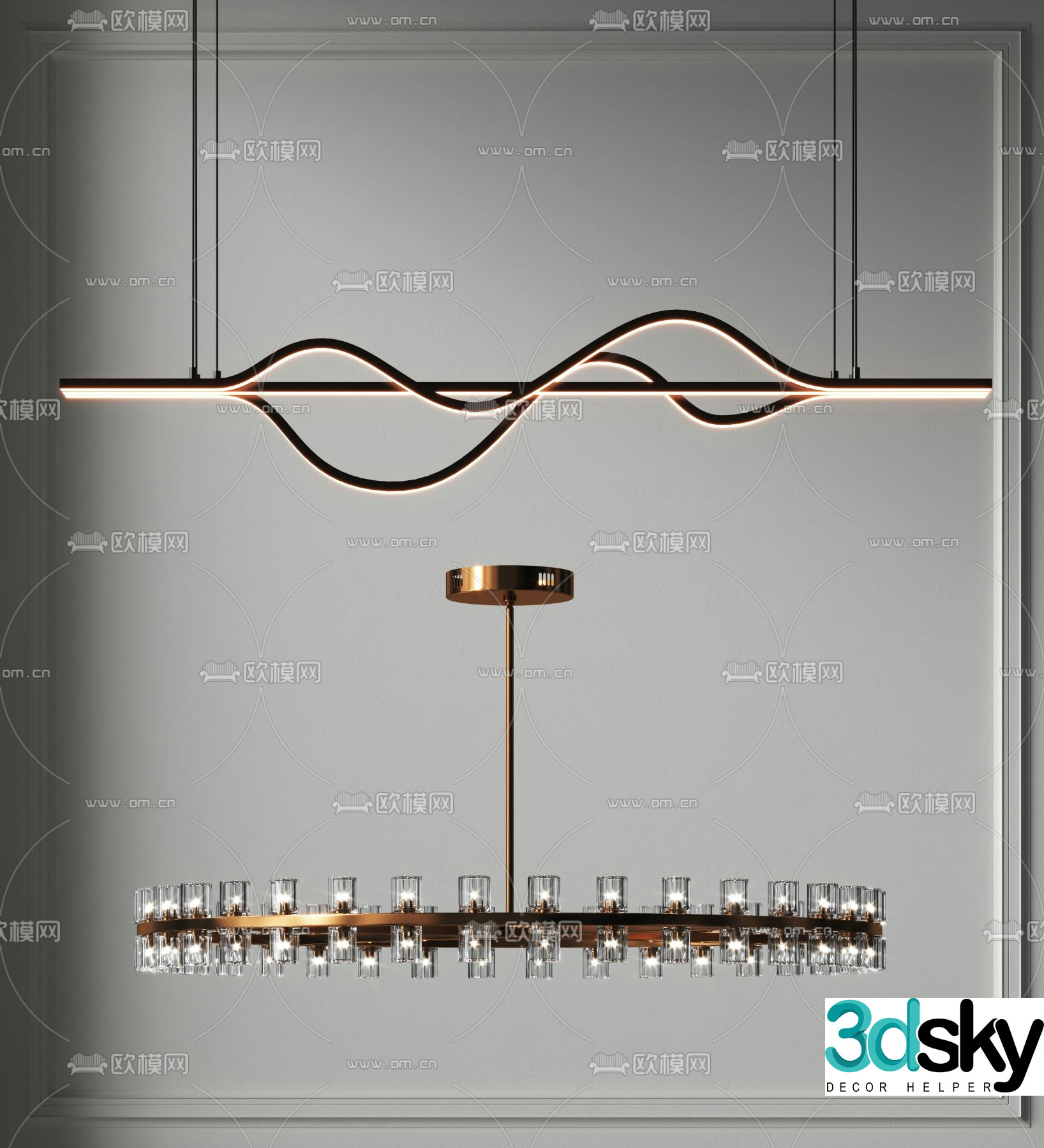 Metal crystal chandelier 3d model