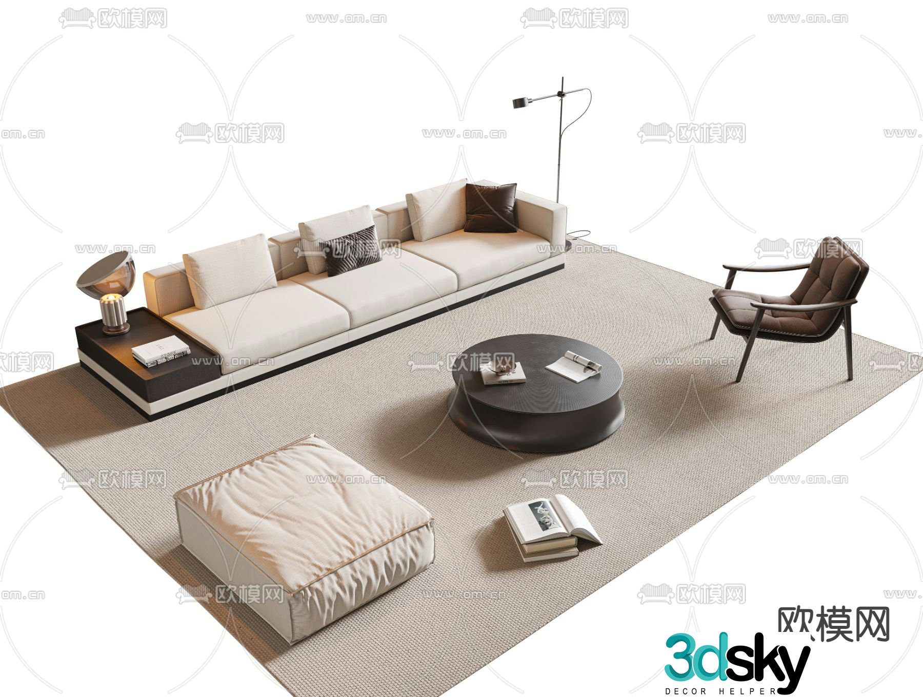 Three seater sofa modular sofa 3d model