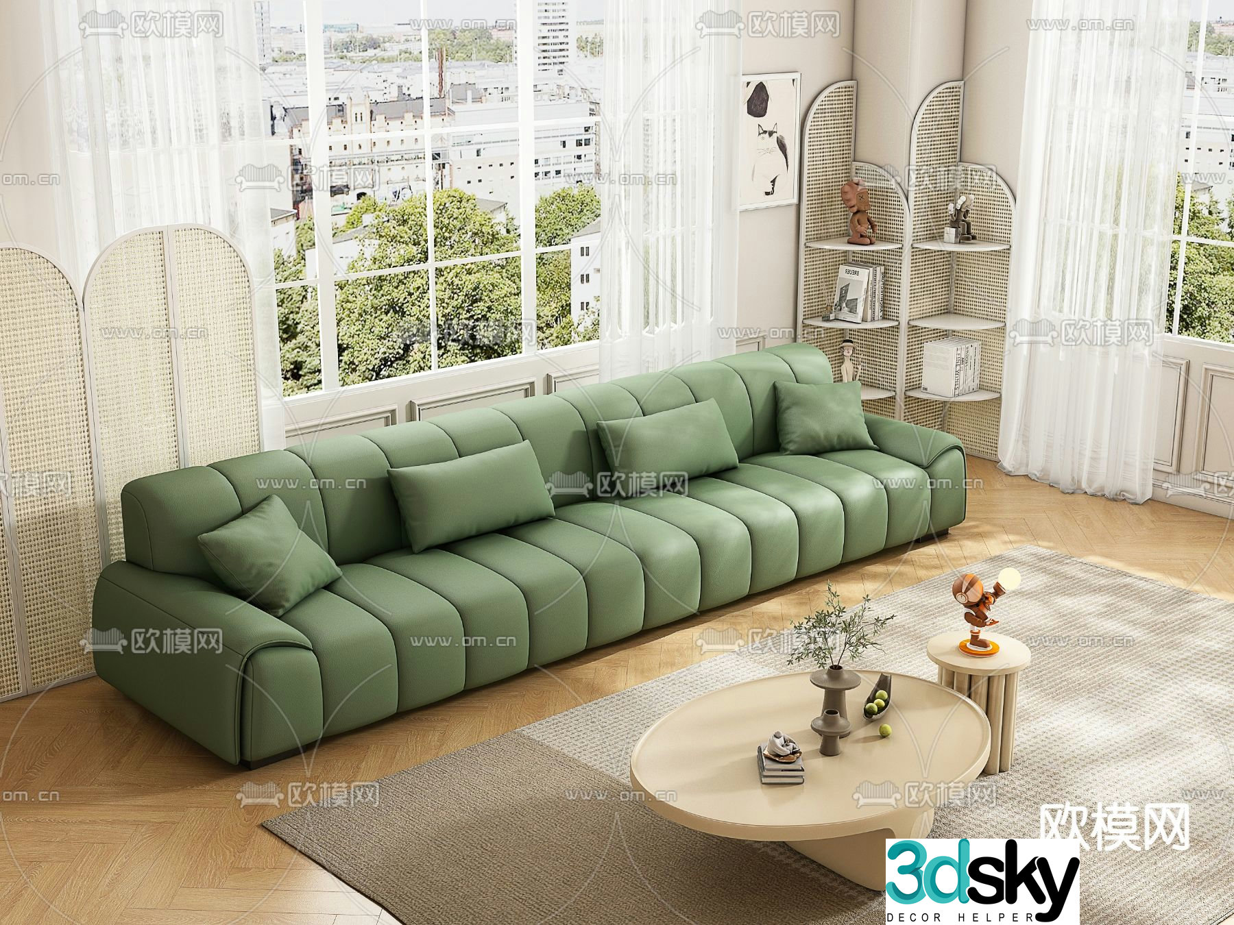 Cream style sofa multi-person sofa 3d model