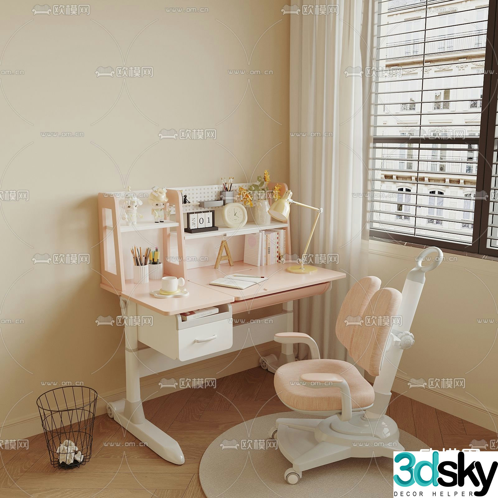 Children’s study table lifting table 3D model