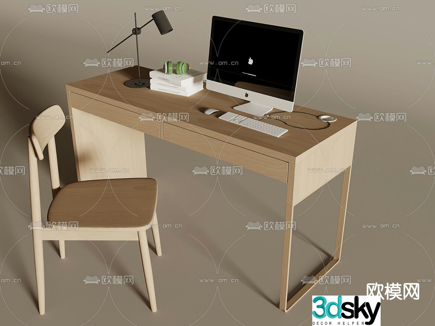 desk computer desk study table 3d model