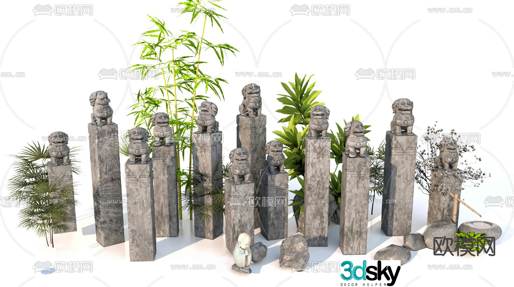 Chinese garden sculpture stone lion sketch 3D model