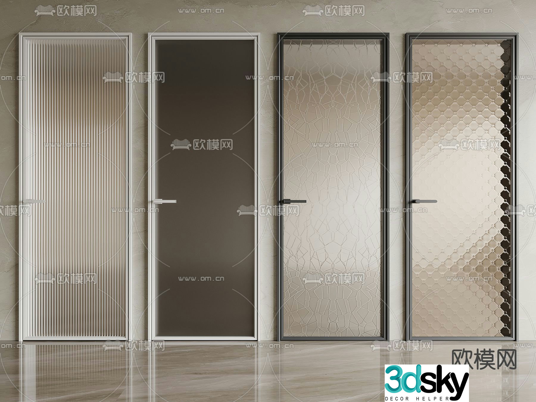 Single door gray oil sand glass door 3d model