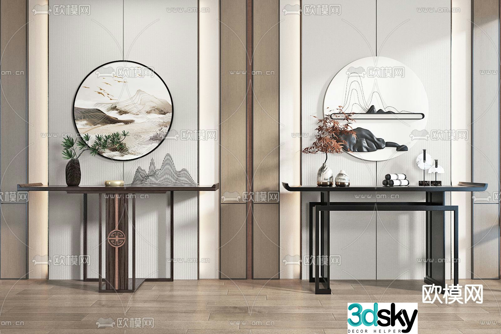 New Chinese style plan end view platform 3D model