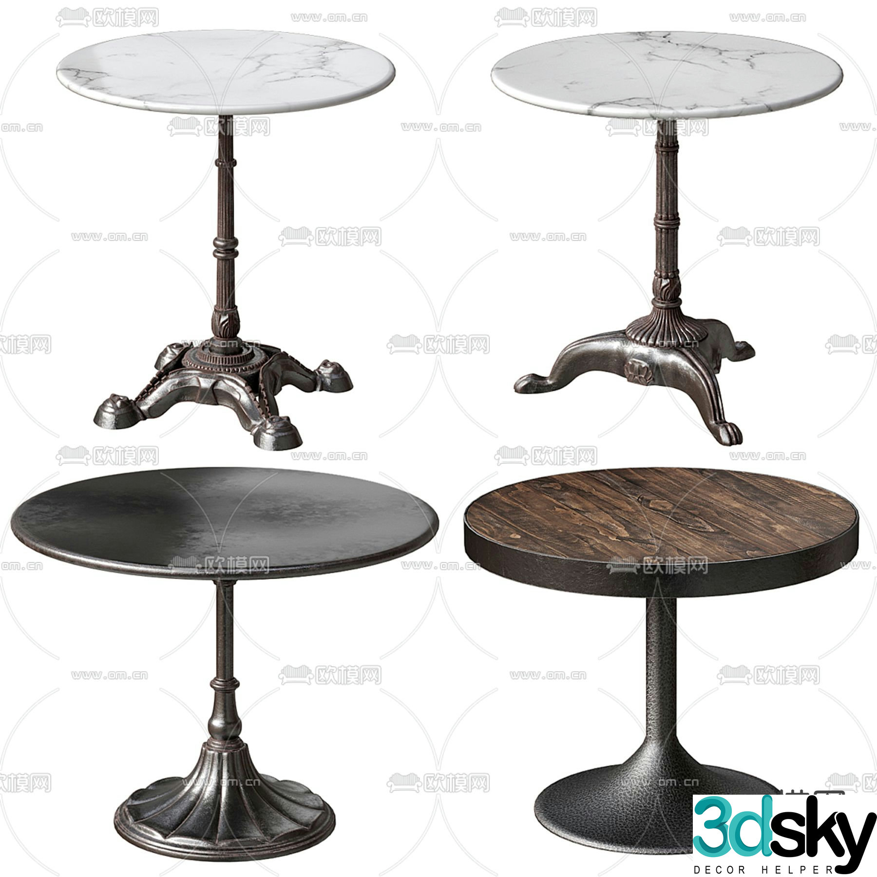 Antaliya European metal round table marble coffee table 3d model