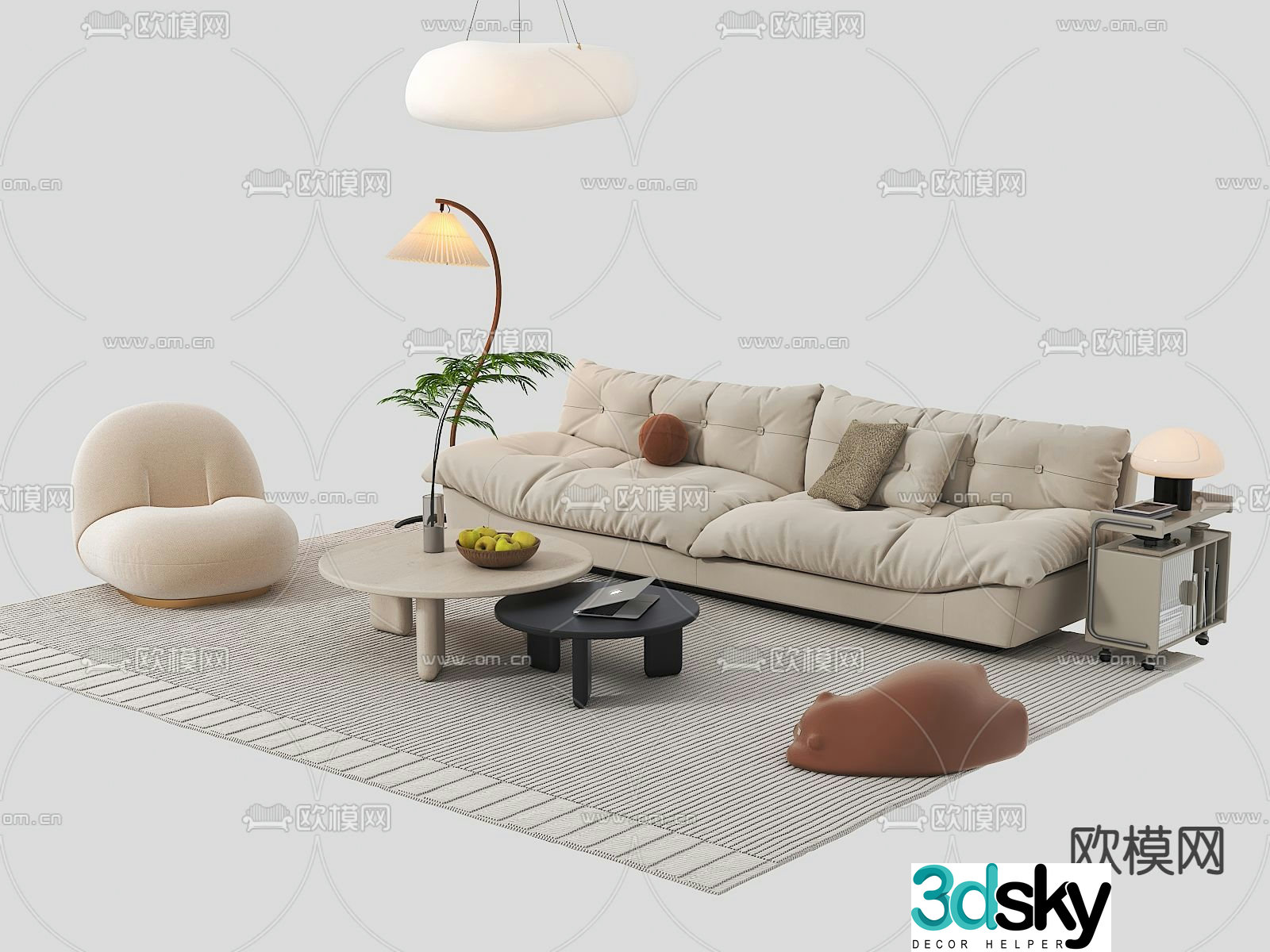 Cream wind cloud sofa coffee table leisure sofa 3d model
