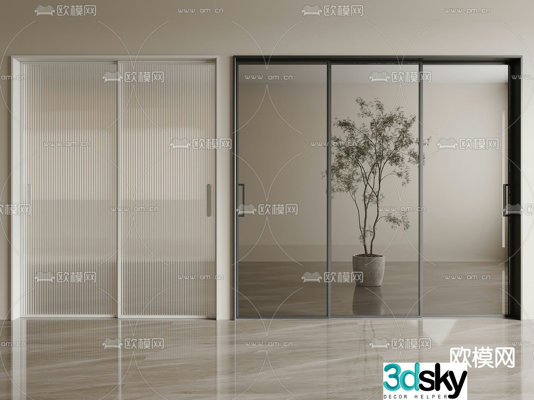 Sliding door triple linkage sliding door 3d model