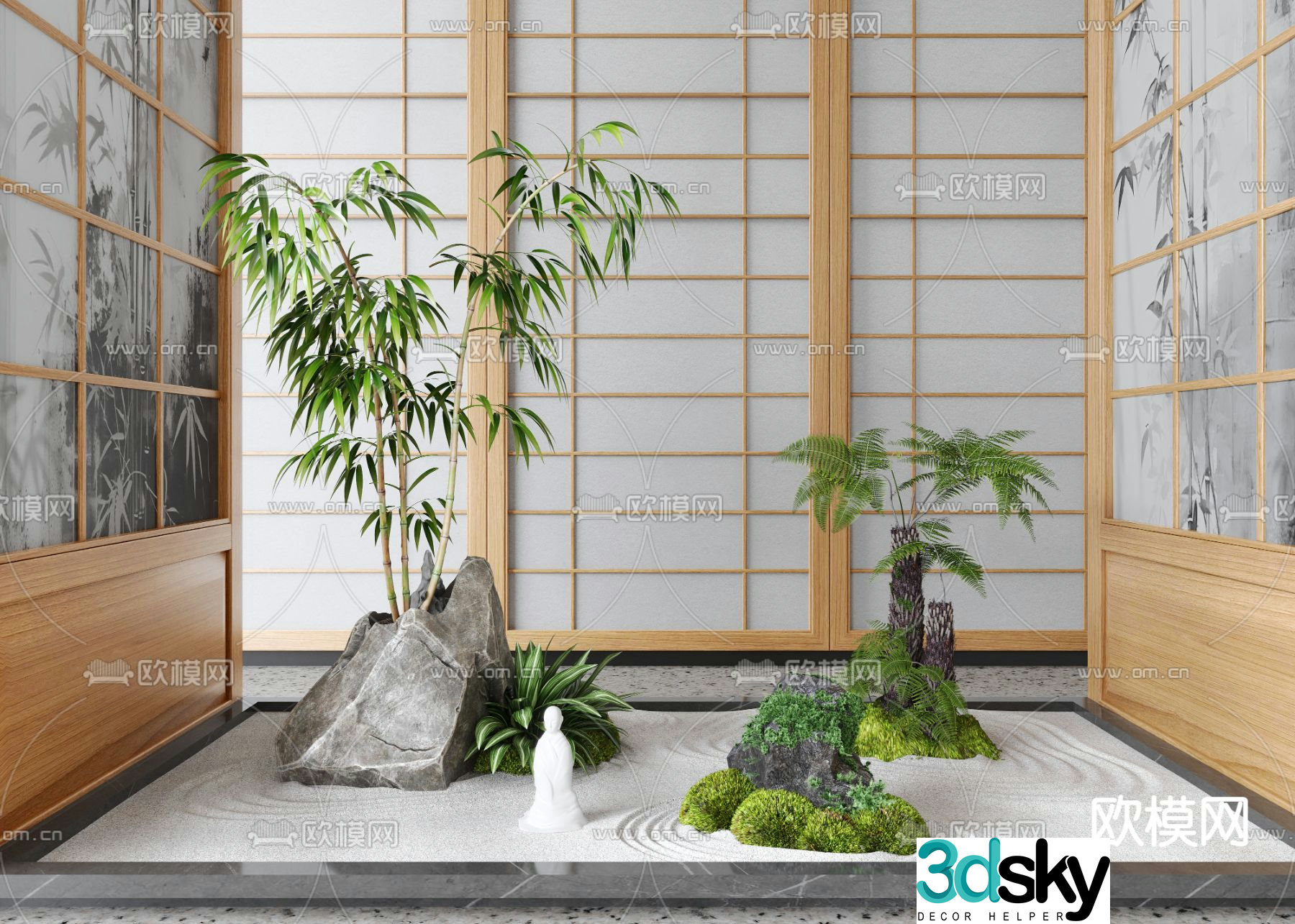 New Chinese style landscaping indoor landscape 3d model