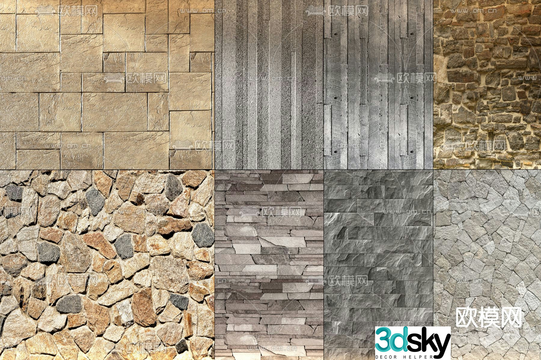 Cultural stone wall brick wall stone wall 3d model