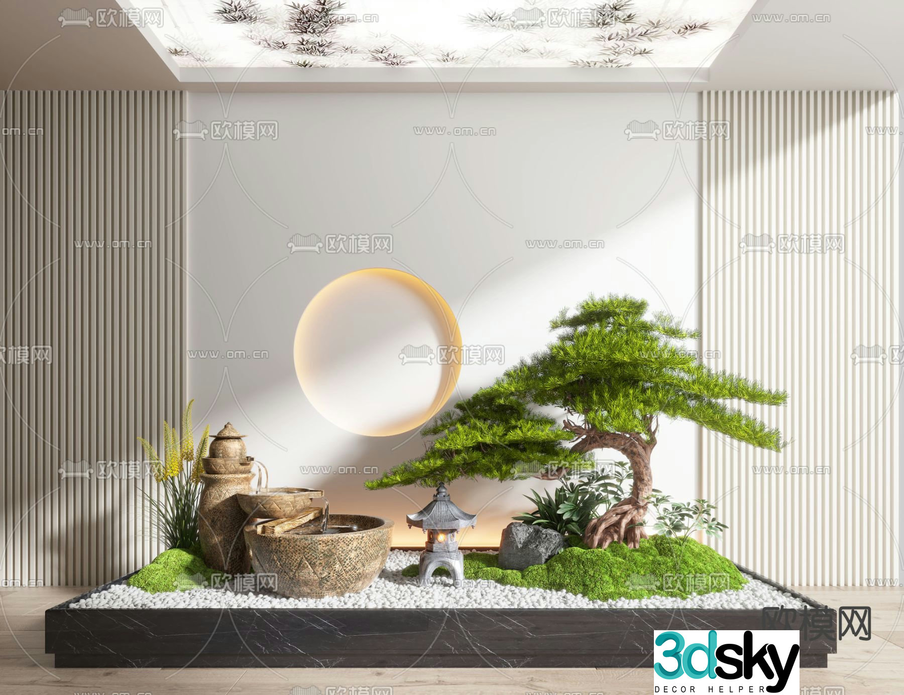 New Chinese style landscaping indoor landscaping 3d model