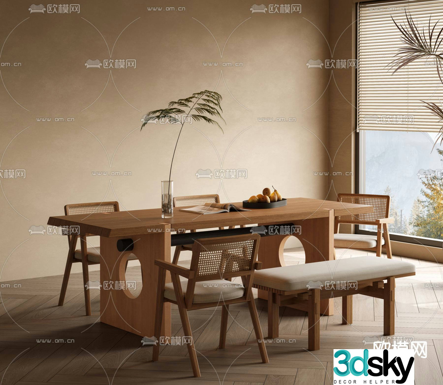 Wabi-sabi dining table and chairs 3d model
