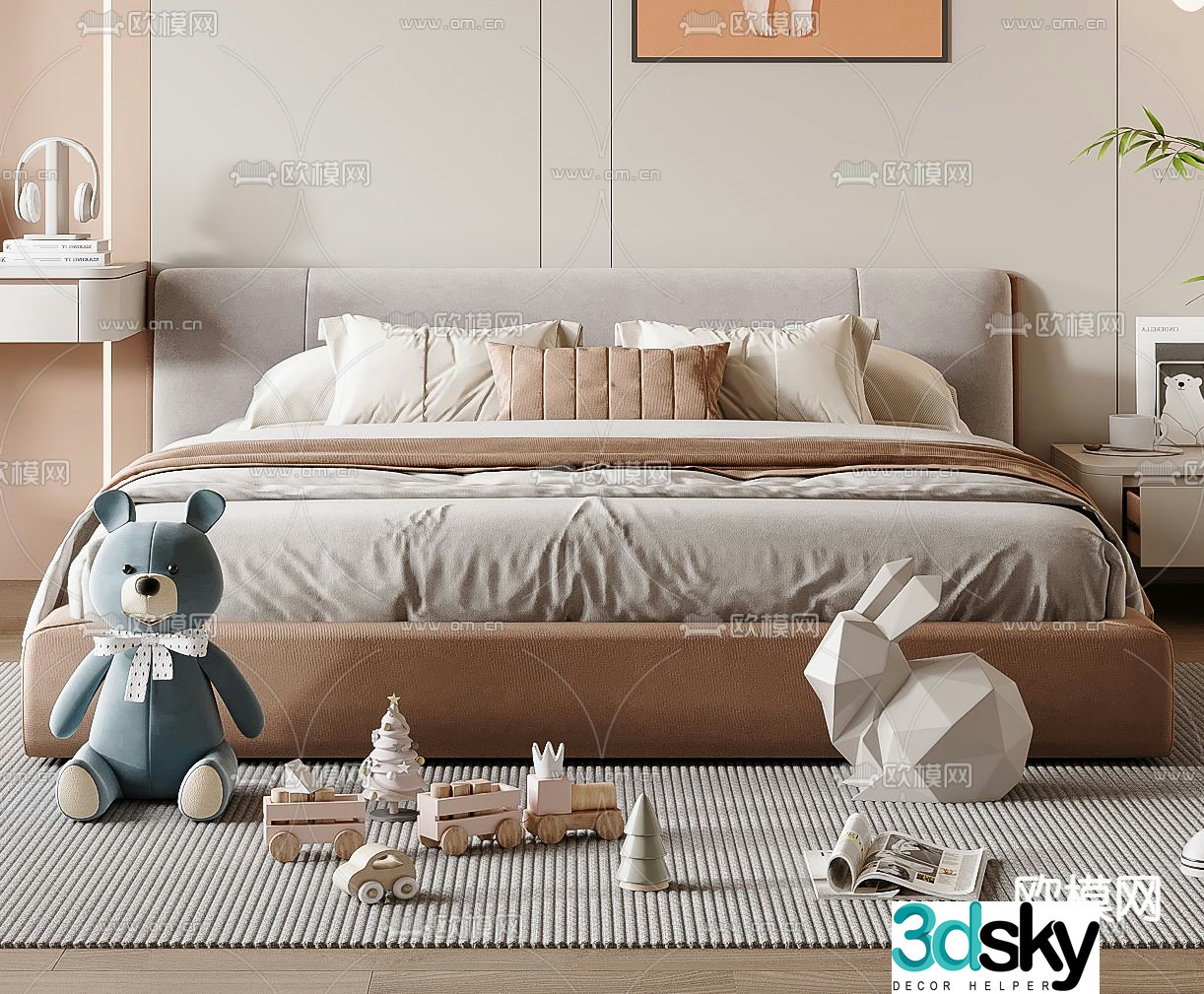 Modern children’s bed double bed 3d model