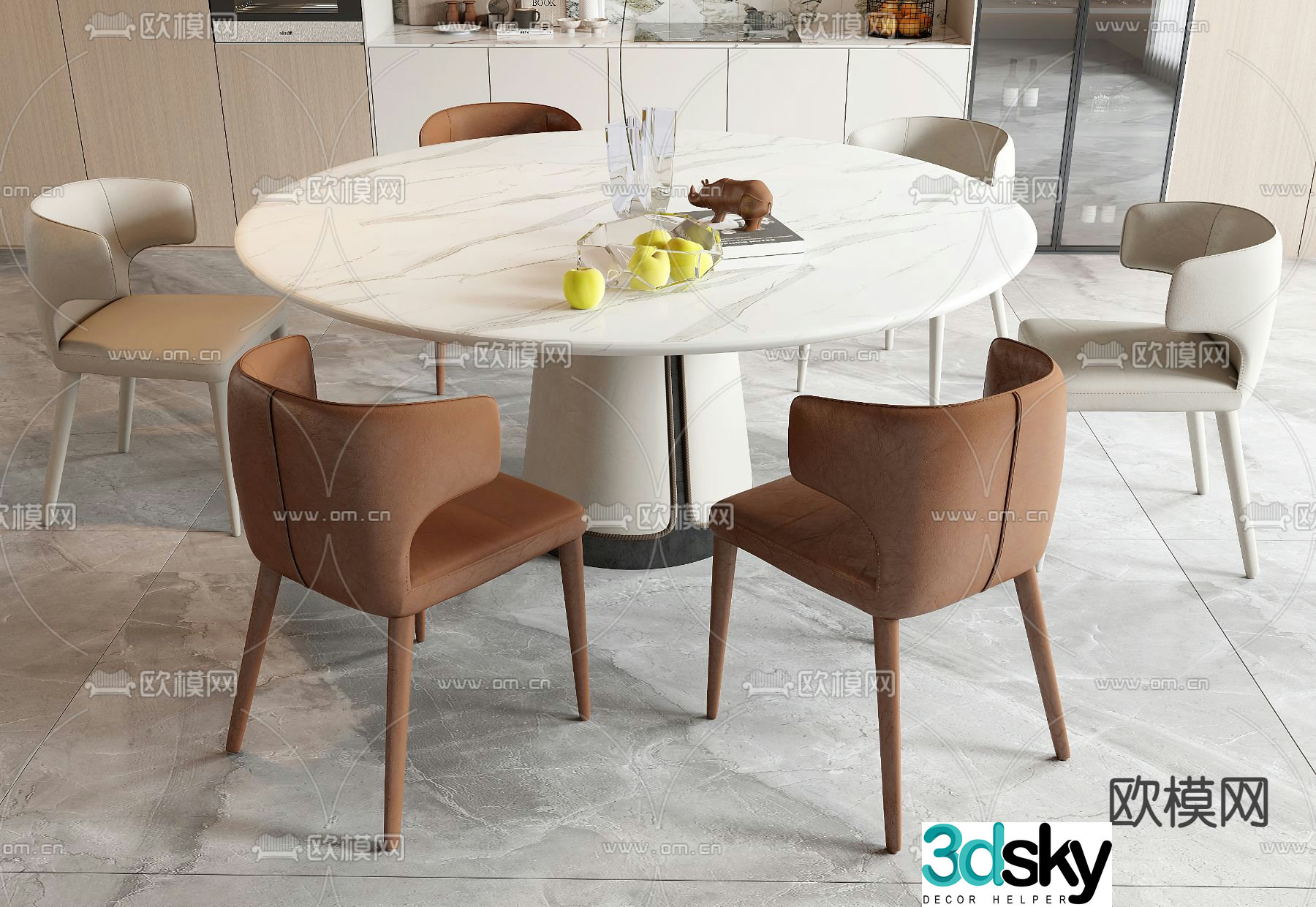 Dining table and chairs round dining table 3d model