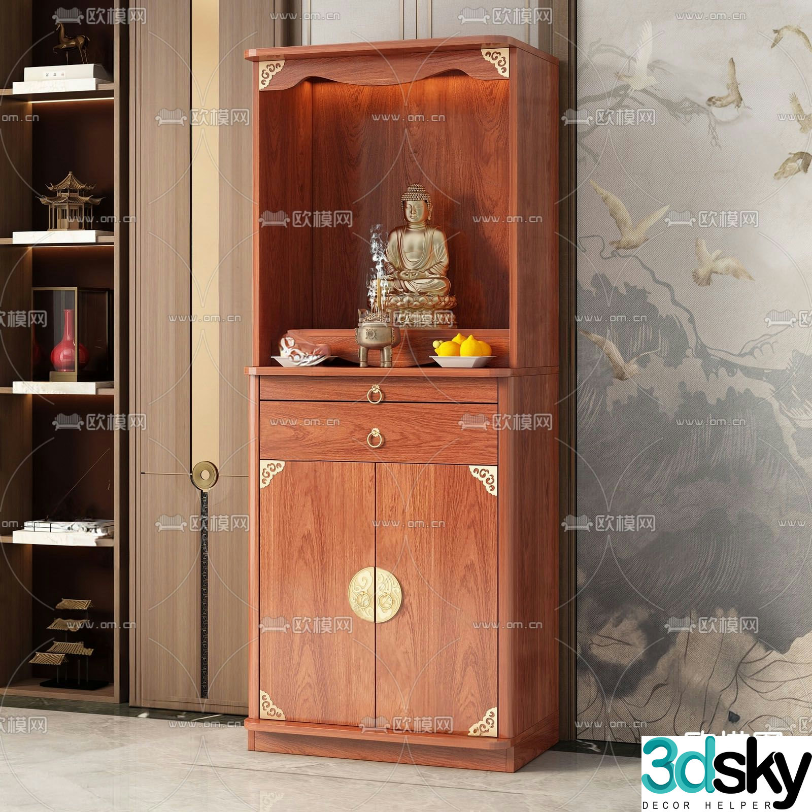 New Chinese style Buddhist niche Shentai Cabinet 3D model of altar