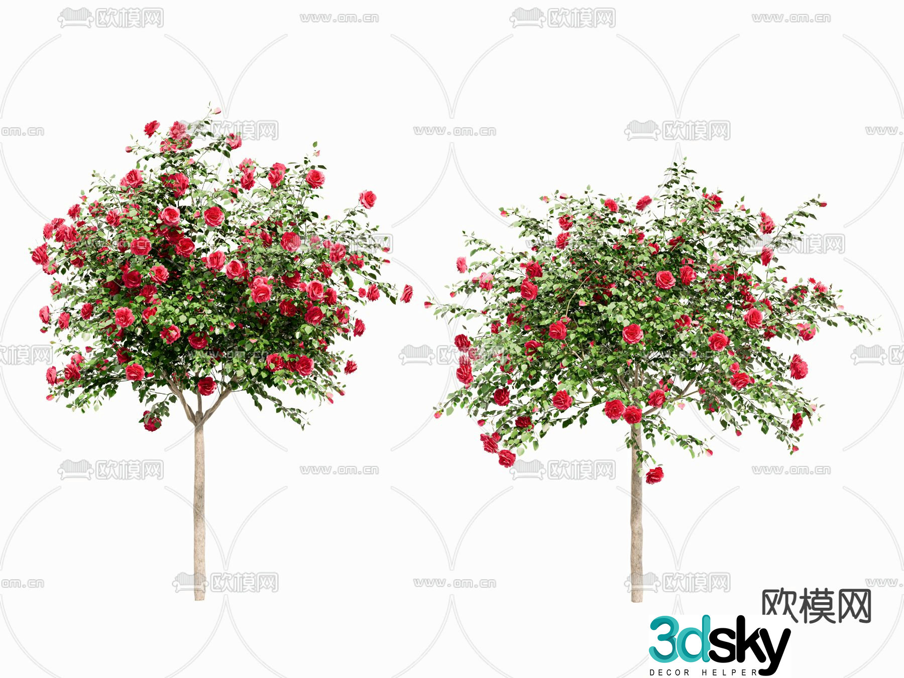 Plant Landscape Trees Red Flowers 3D Model