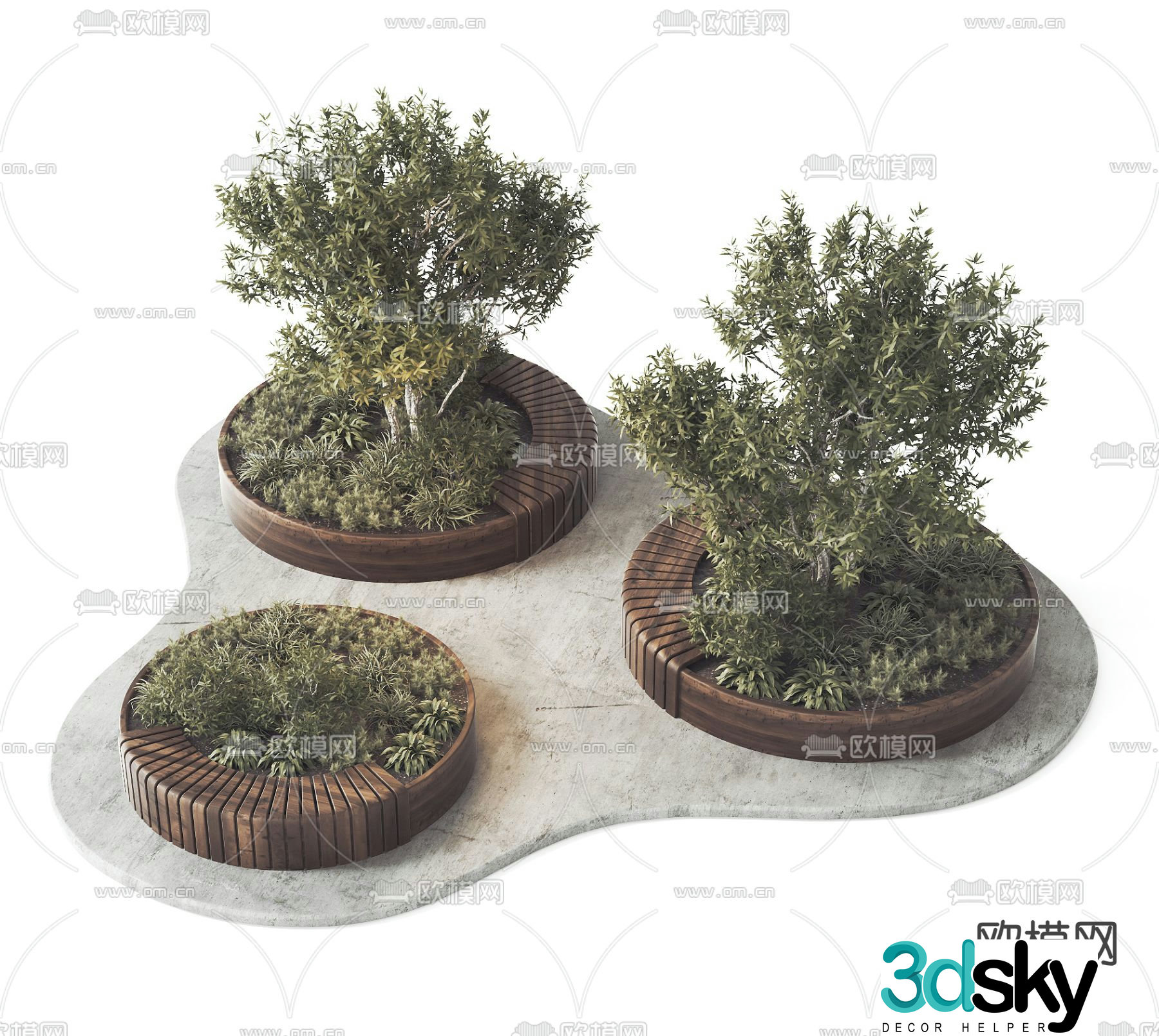 Outdoor chair tree pool chair park chair landscape seat 3d model