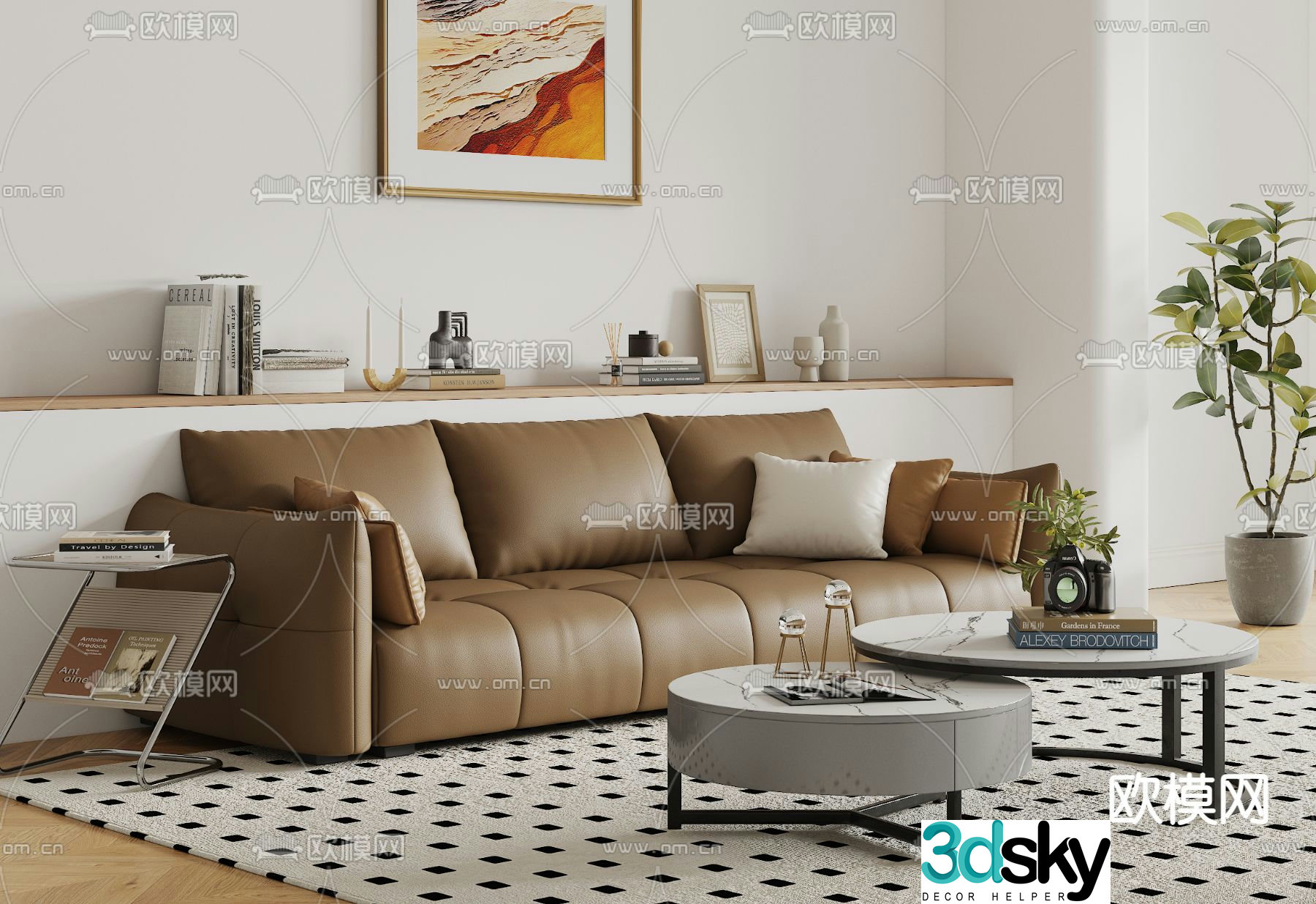 Three seater sofa leather sofa 3d model