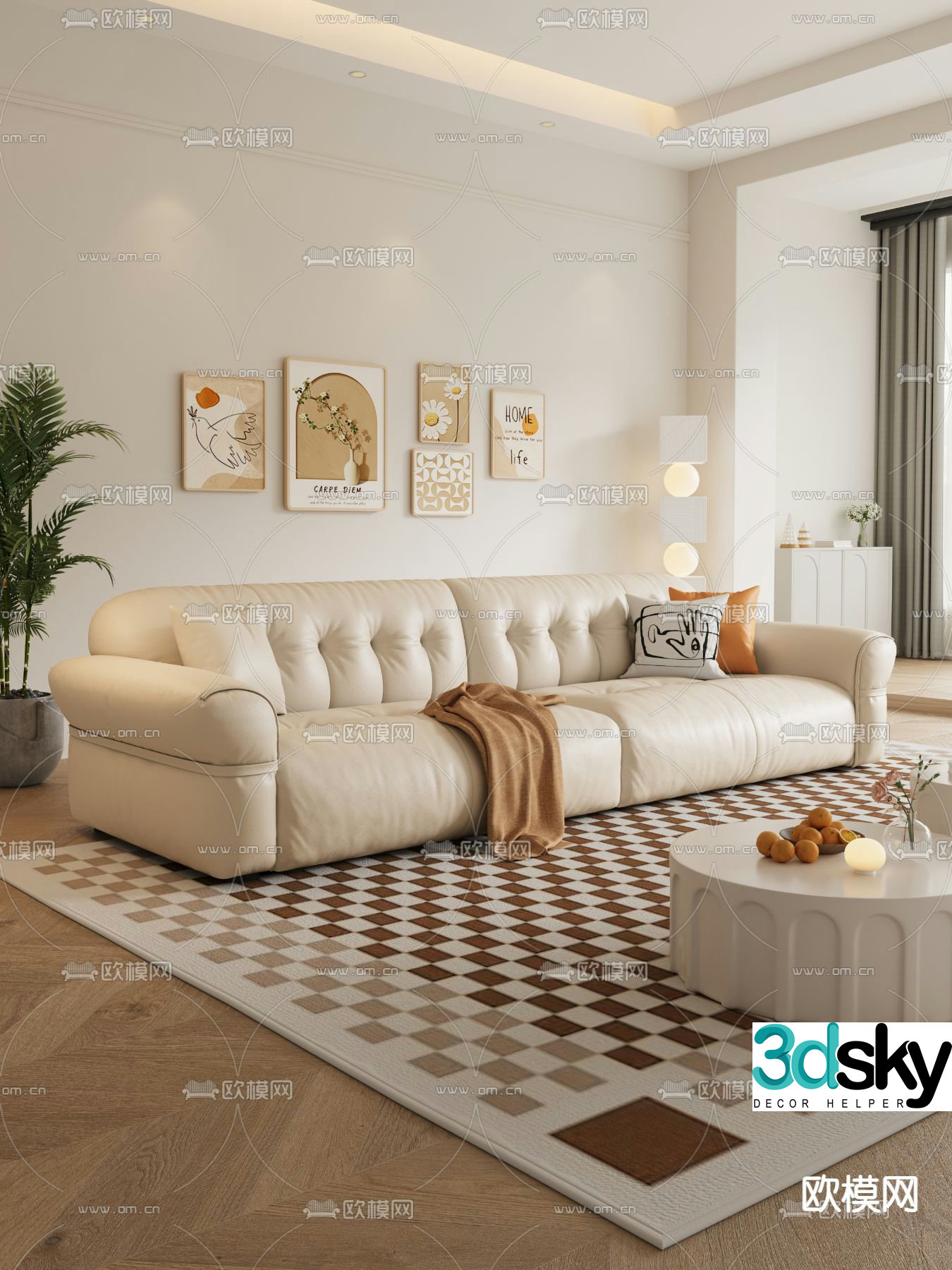 Cream style sofa double sofa 3d model