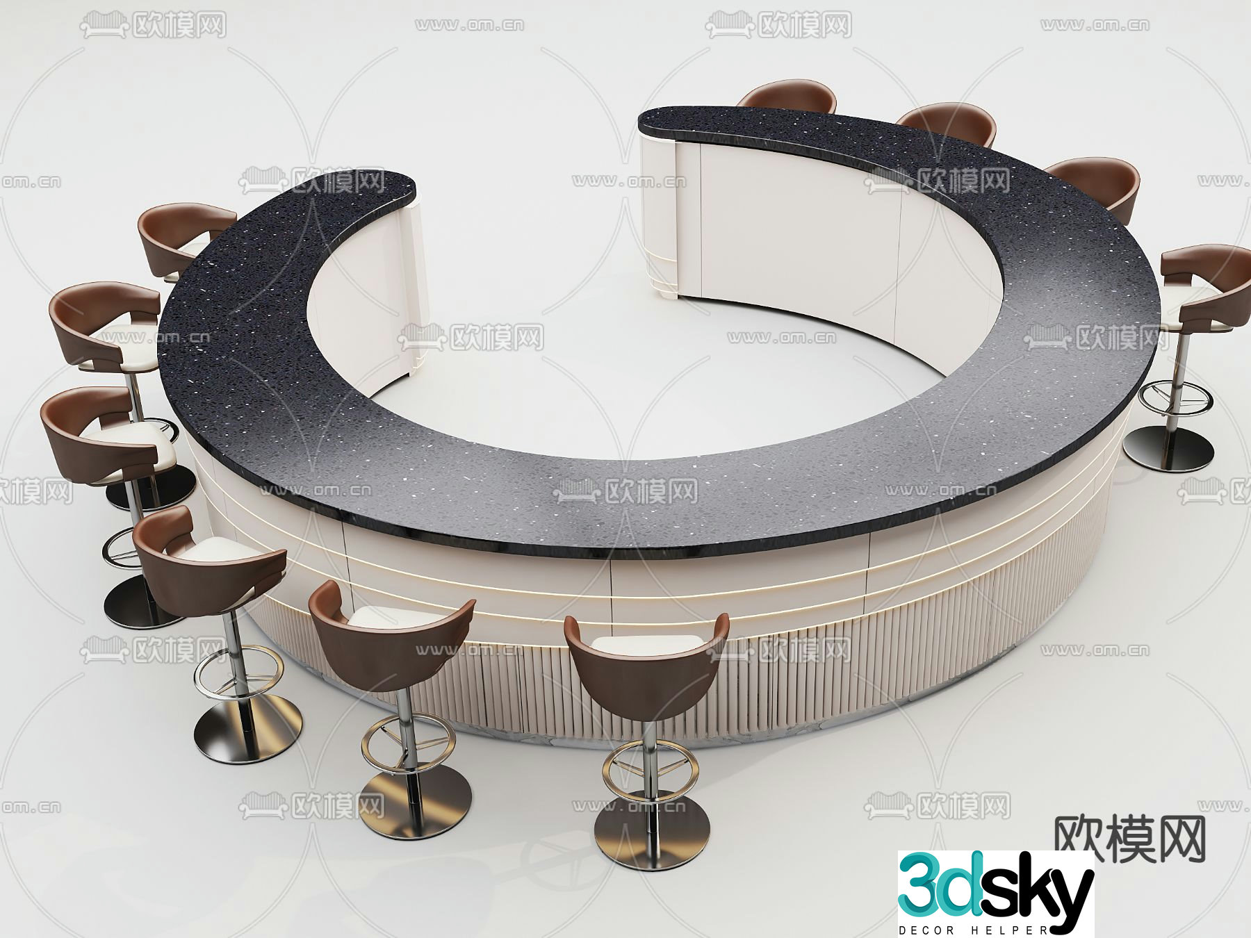 Round bar reception desk 3d model