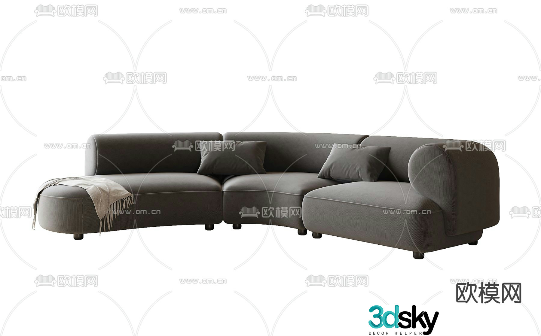 Curved sofa multi-person sofa fabric sofa 3d model