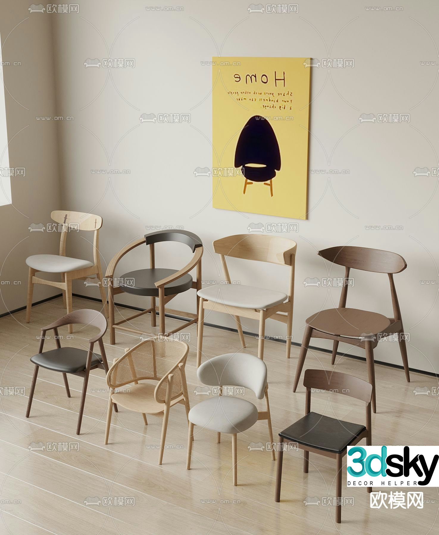 Nordic chair dining chair 3d model