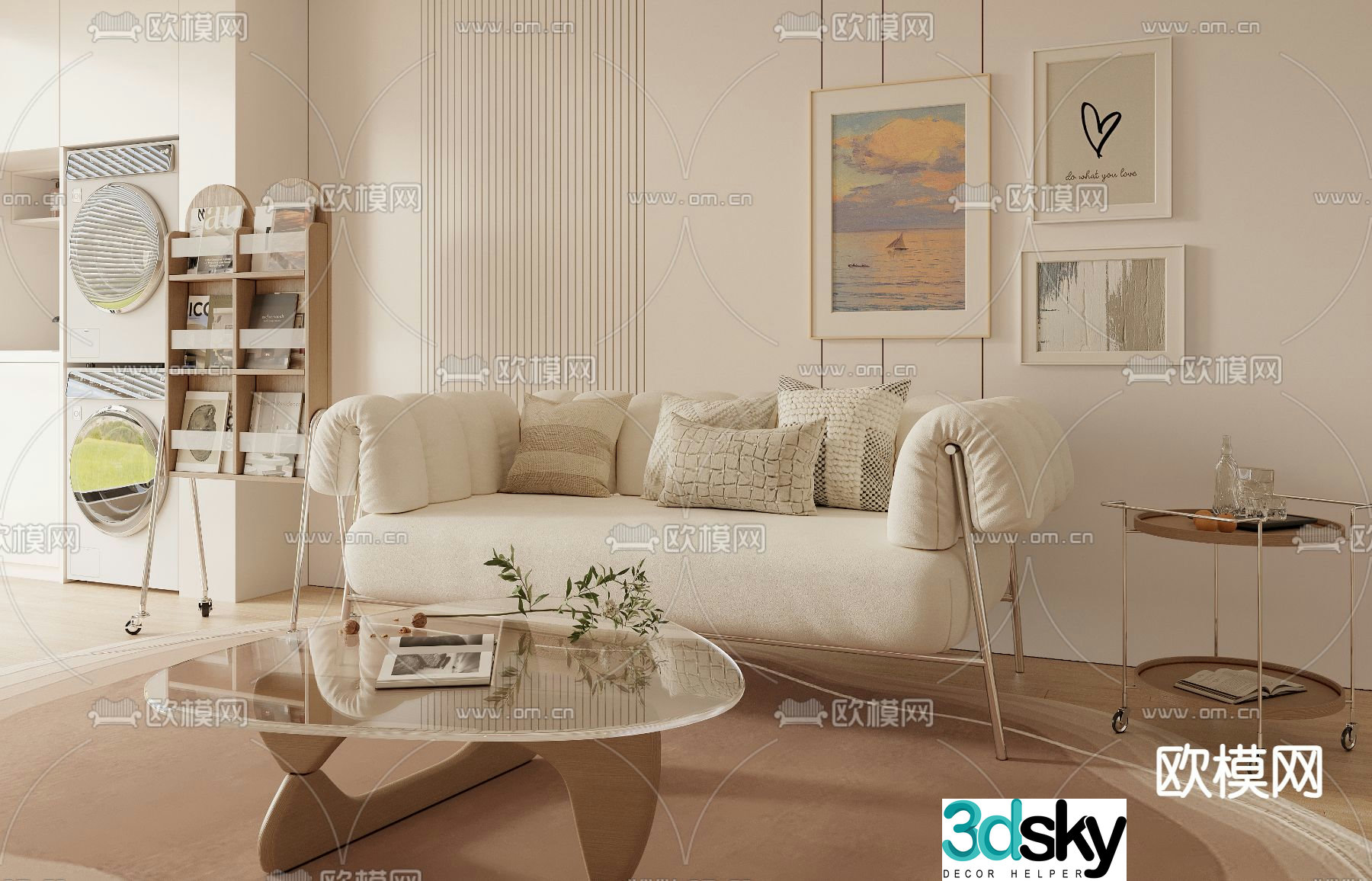 Cream style modular sofa 3d model