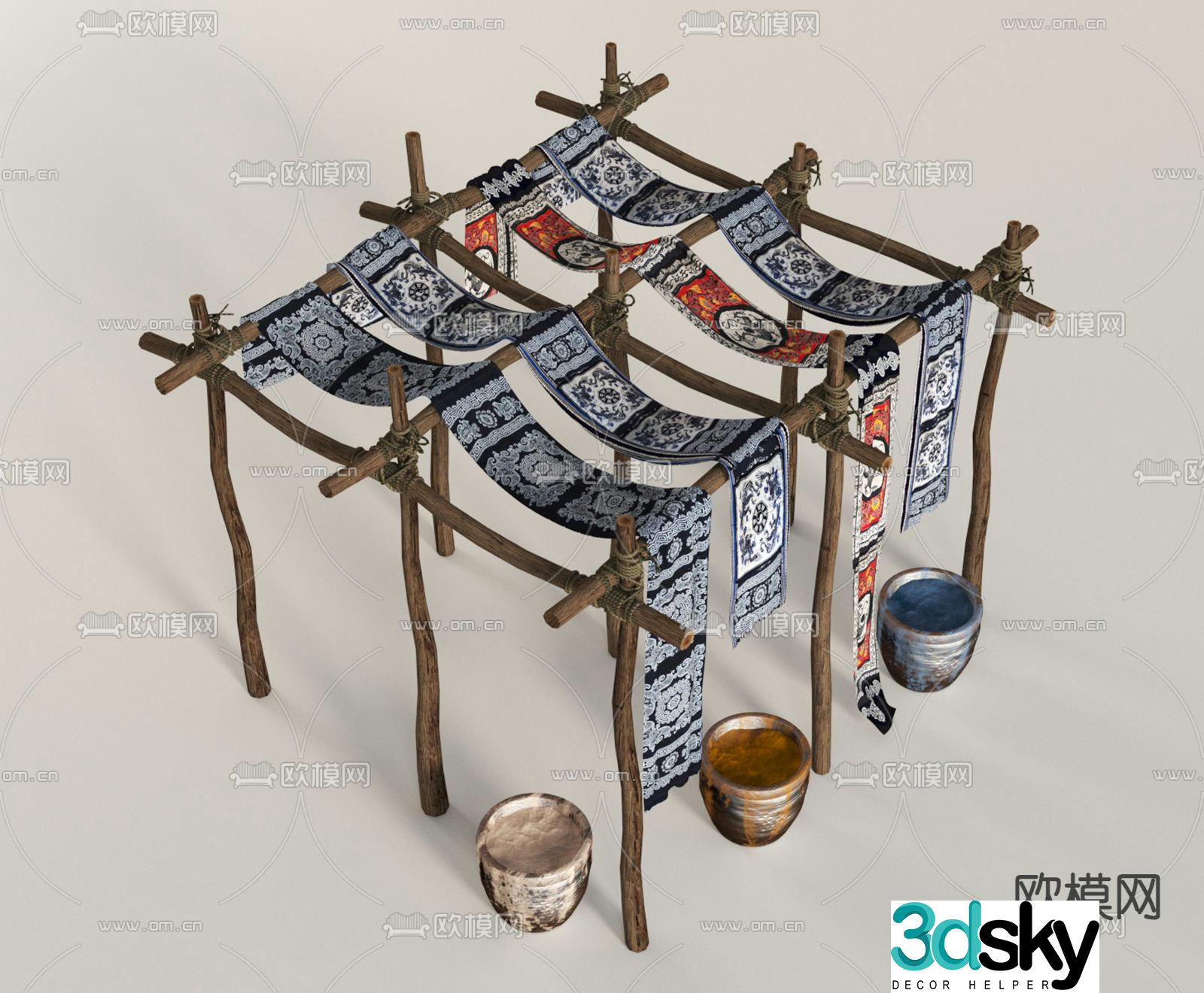 Chinese dyeing stall folk sketch 3D model