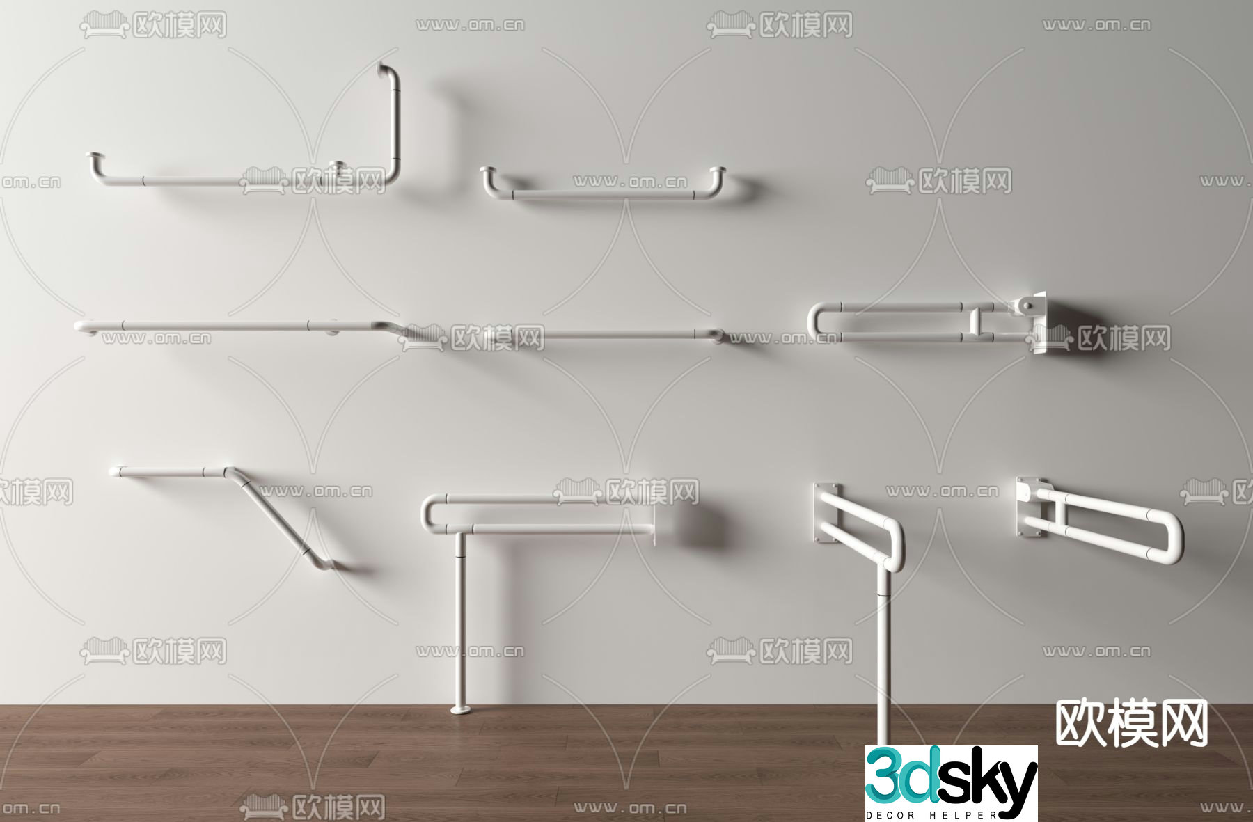 Hospital bathroom auxiliary handrail 3d model