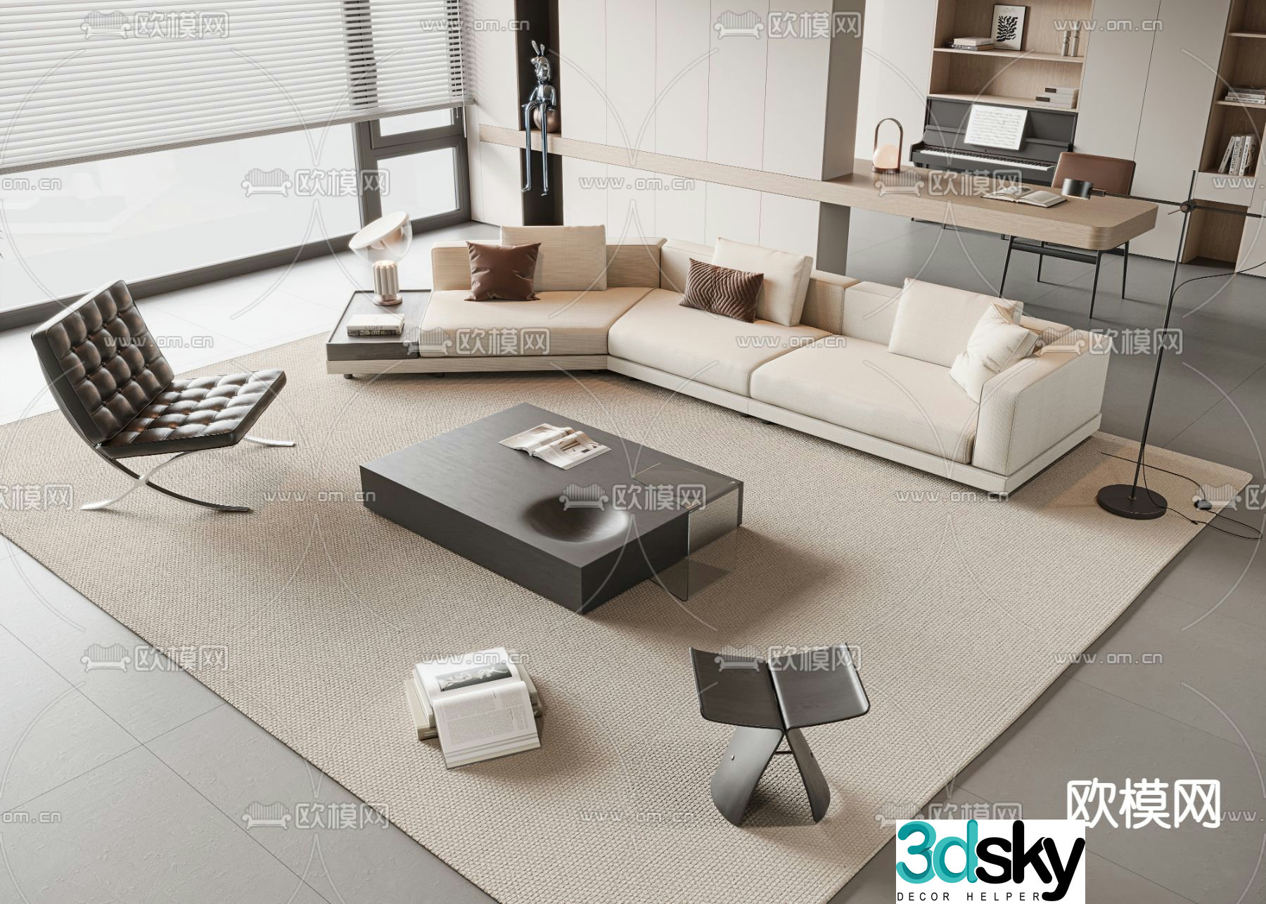 Cream style modular sofa 3d model