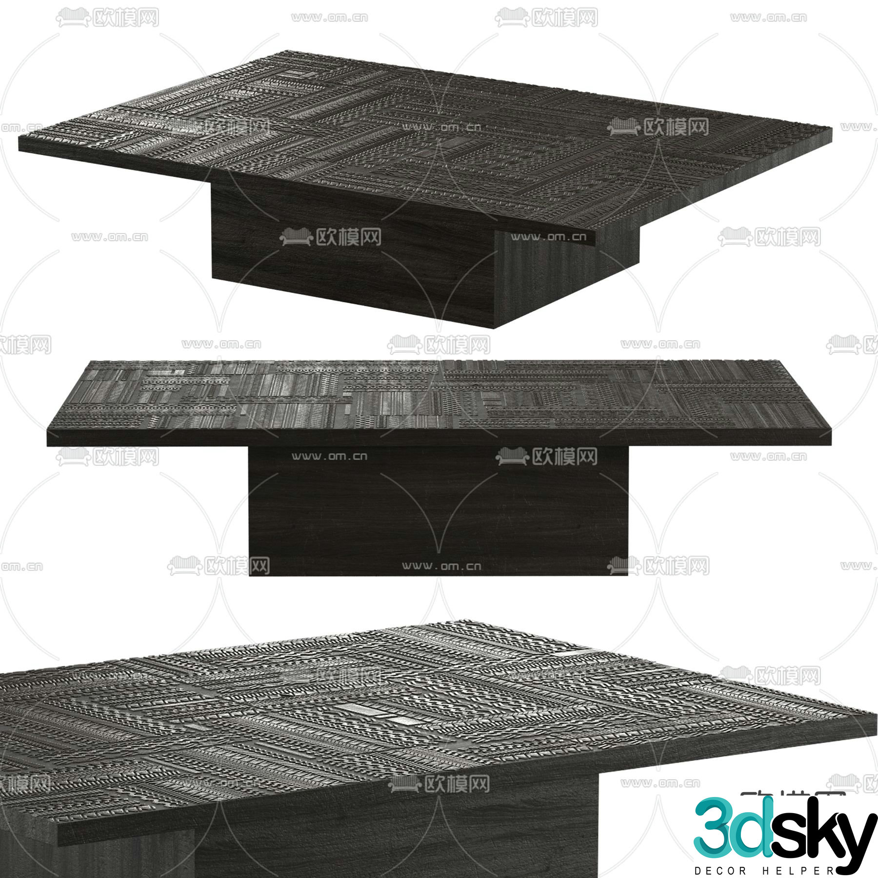 Relief coffee table square table 3d model
