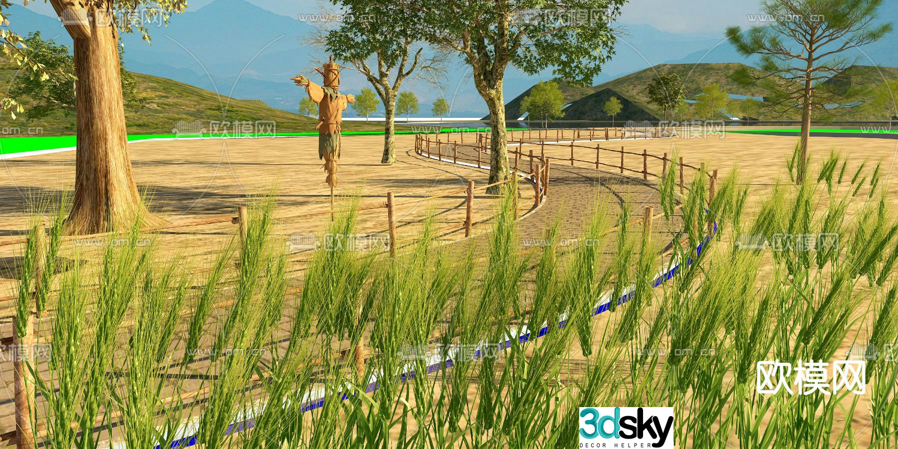 Natural style rural wheat field landscape 3d model
