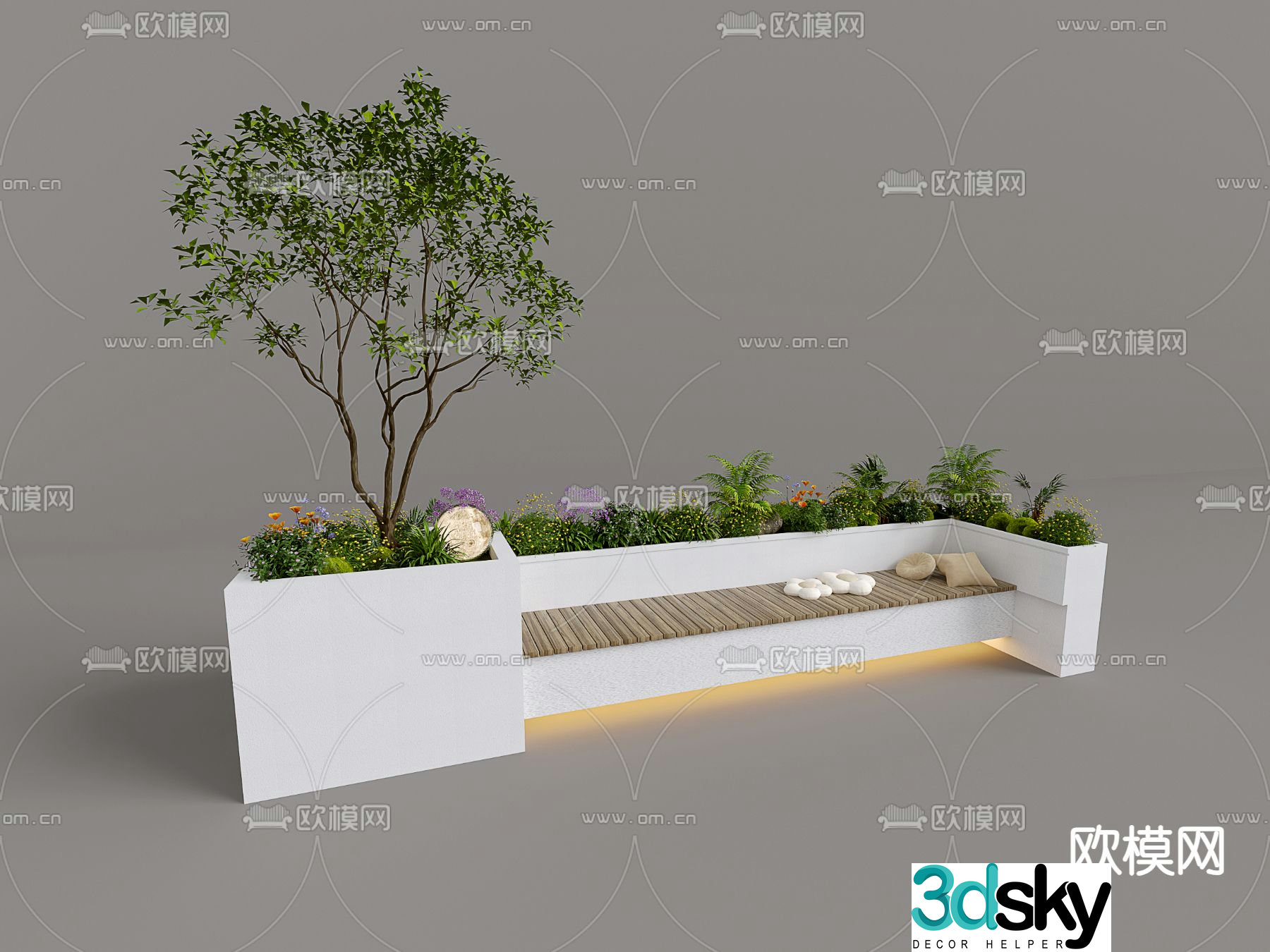 Outdoor seating garden seating tree pool chair 3d model