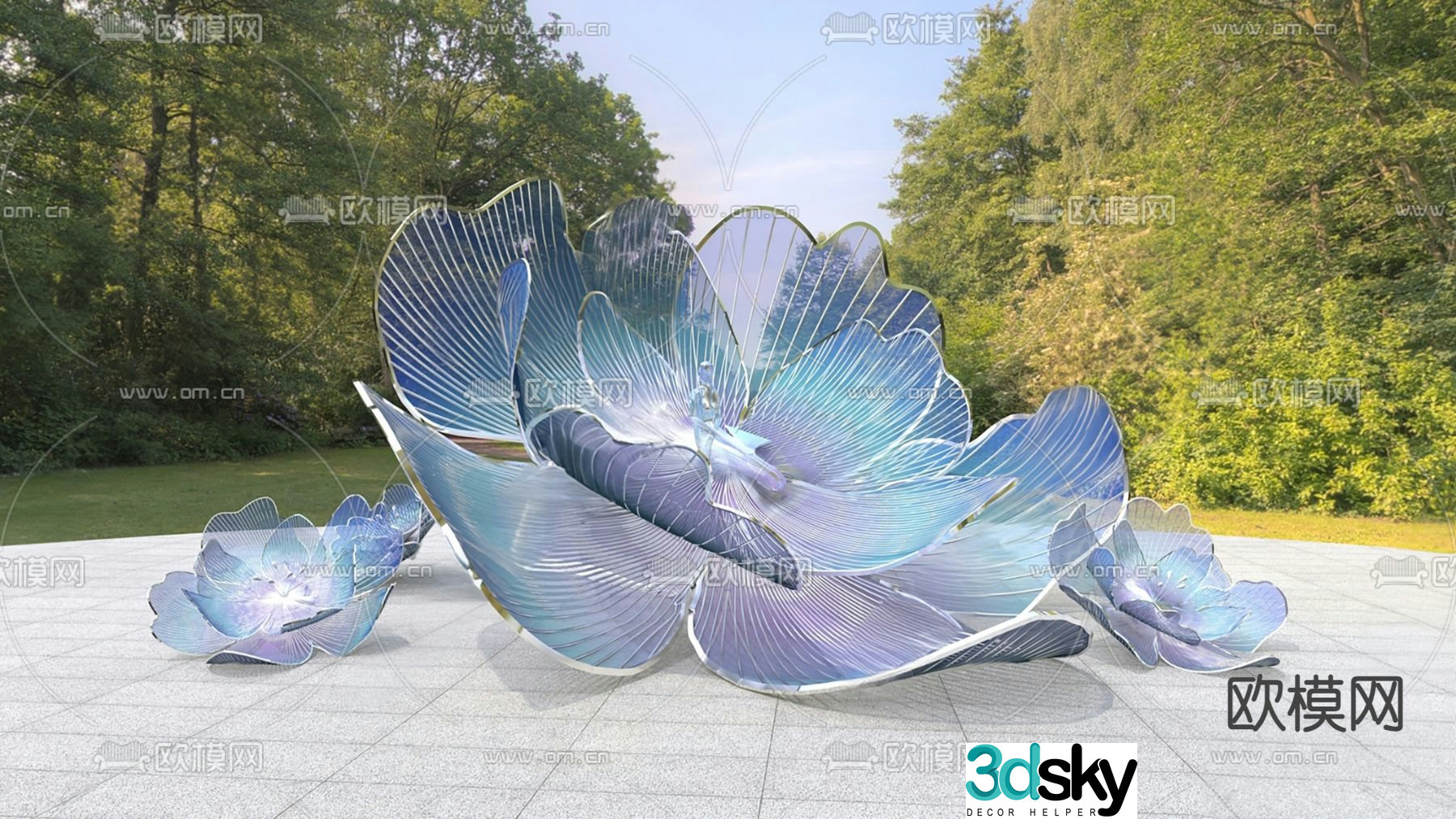 City landscape sketch flower sculpture 3d model