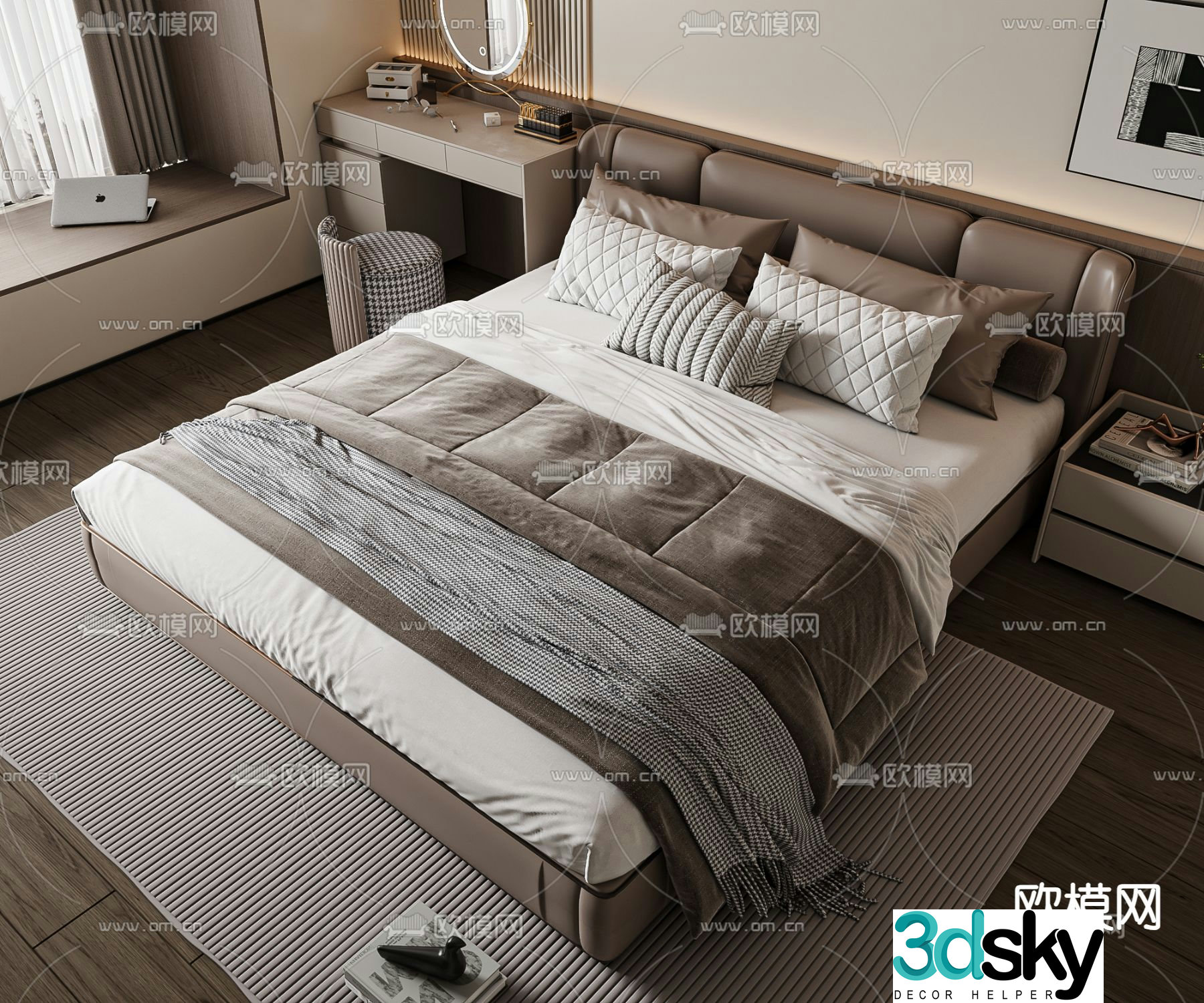 Modern double bed 3d model
