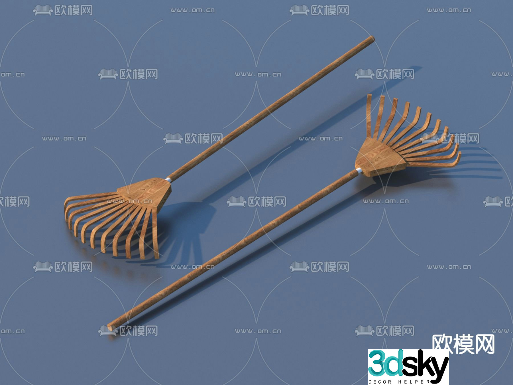 Chinese rural farming sketches 3D model of agricultural tools