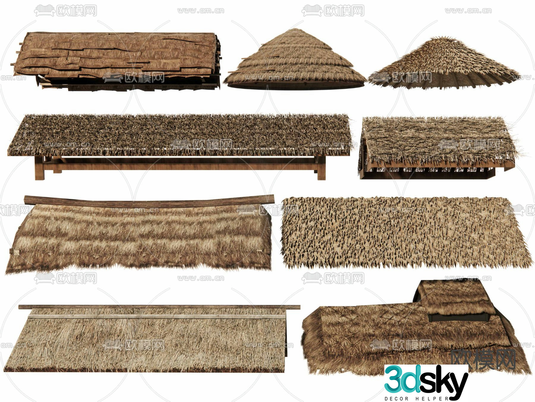 Thatched eaves straw shed thatched roof 3d model
