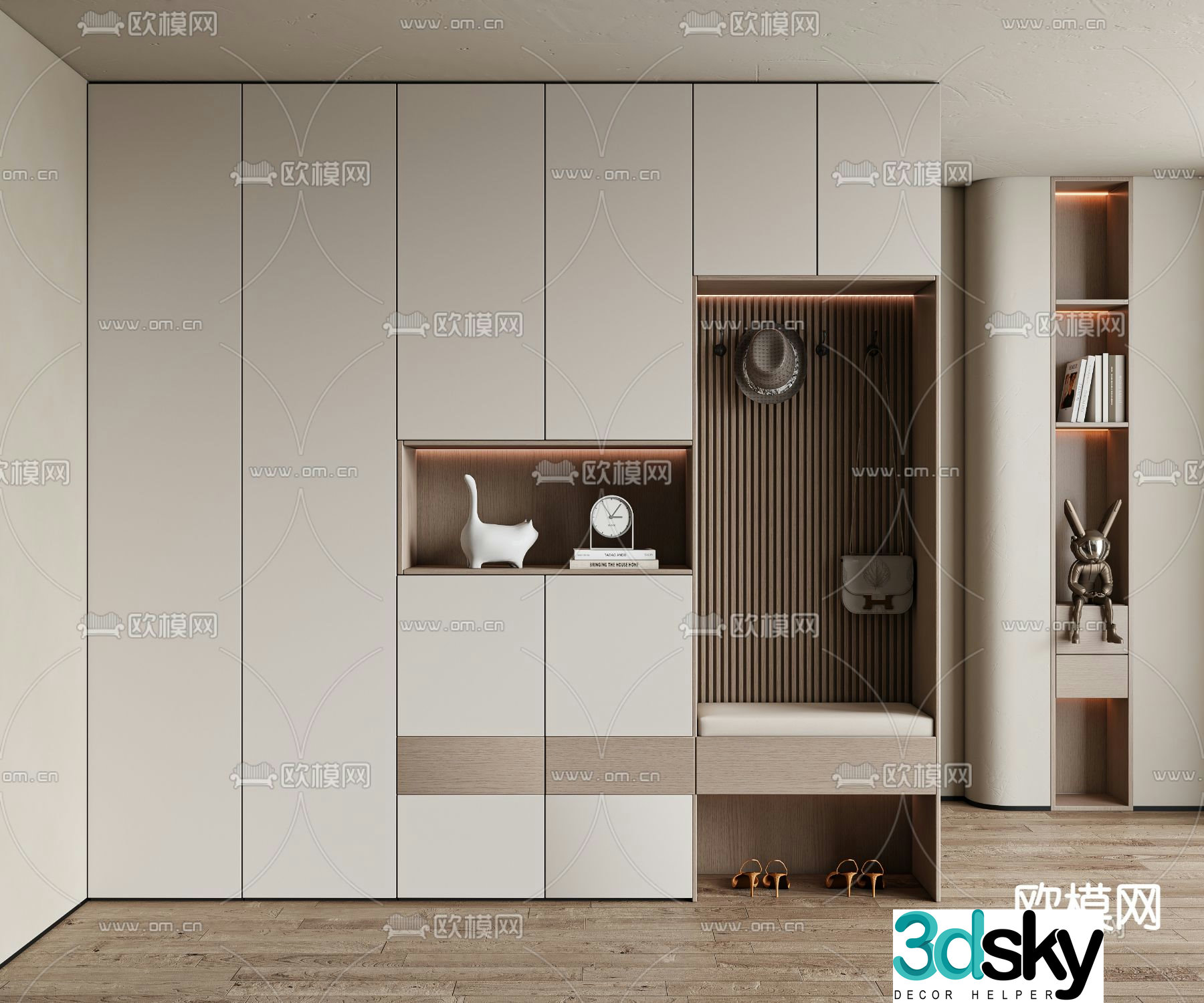 Modern entrance shoe cabinet integrated cabinet 3D model
