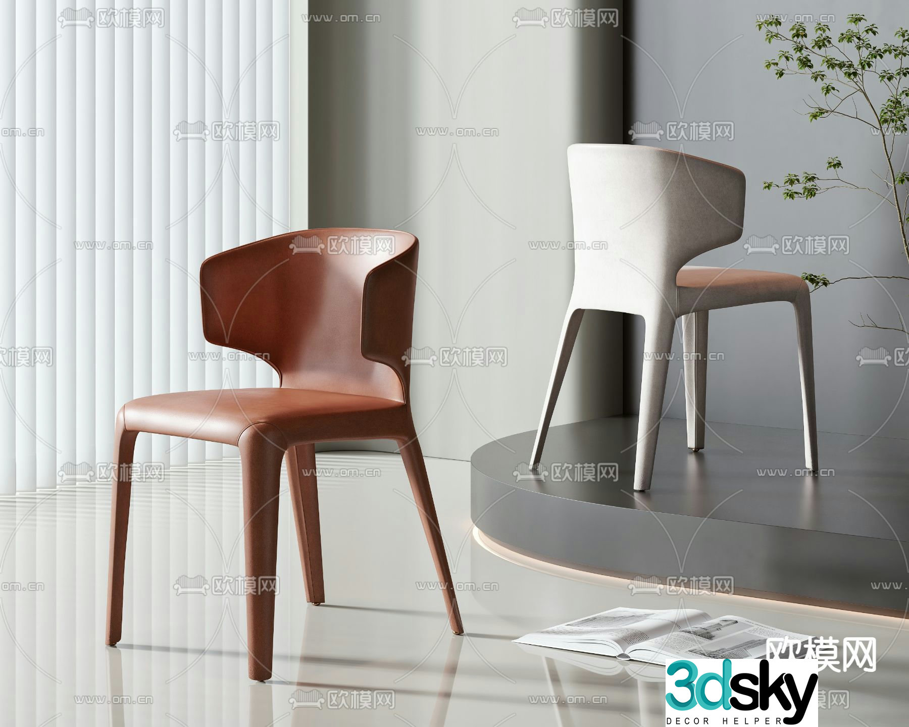 Simple single chair dining chair 3d model