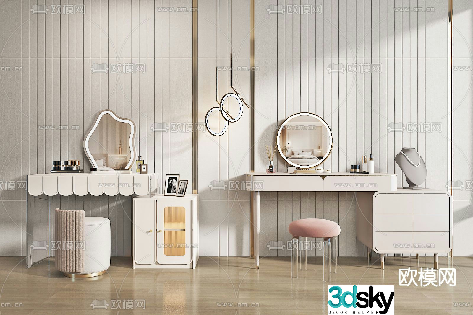 Cream style dresser dresser 3d model