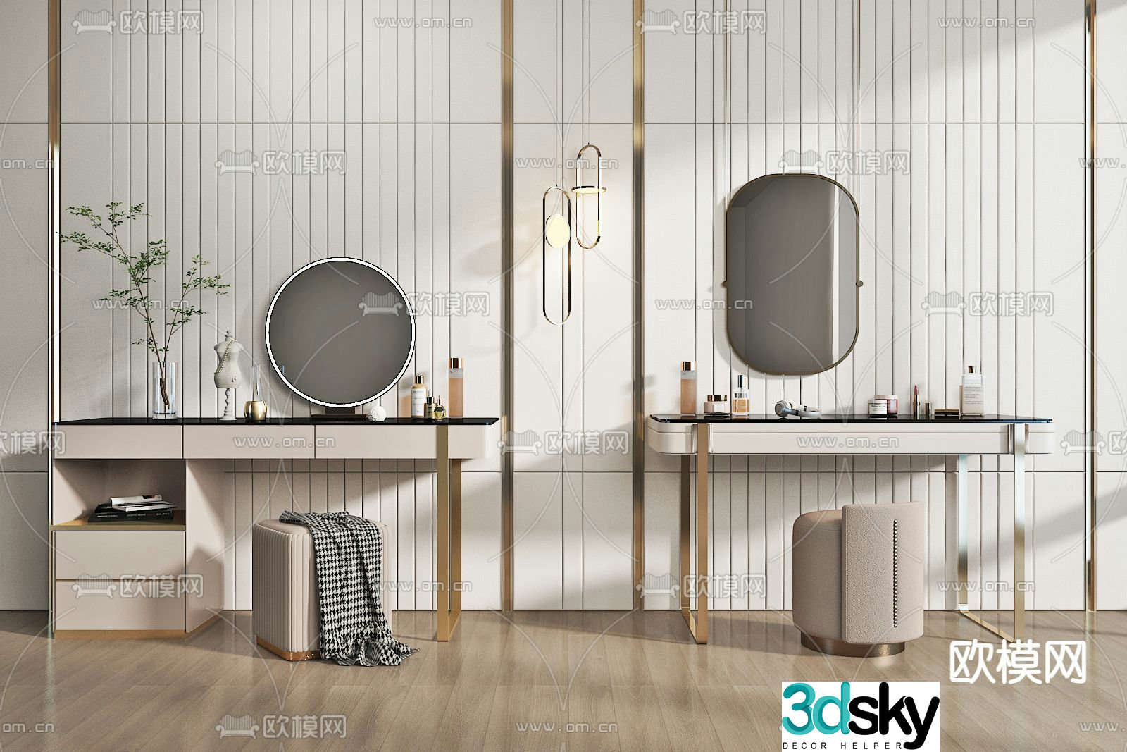 Light luxury dressing table 3D model of dressing table