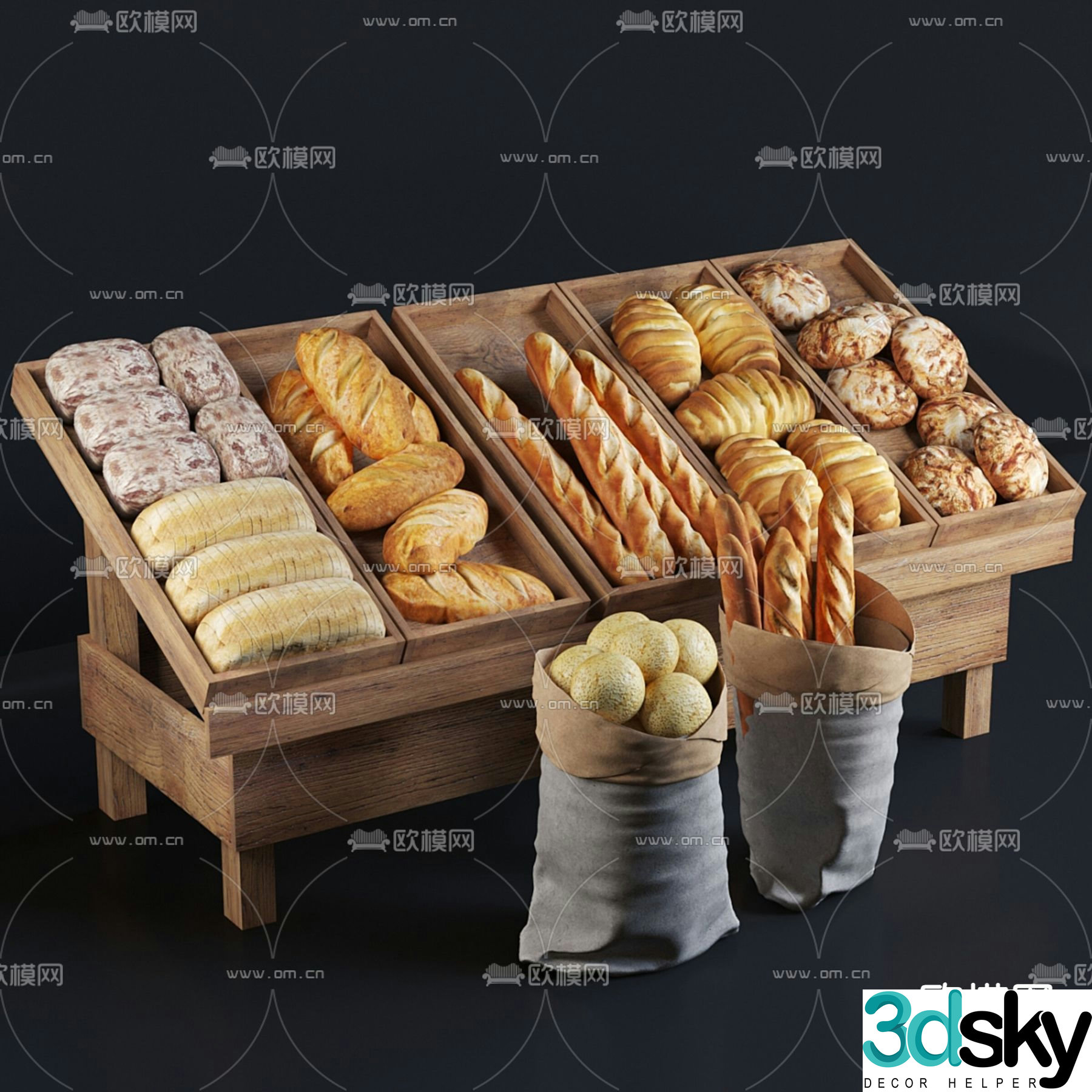baguette bread toast 3d model