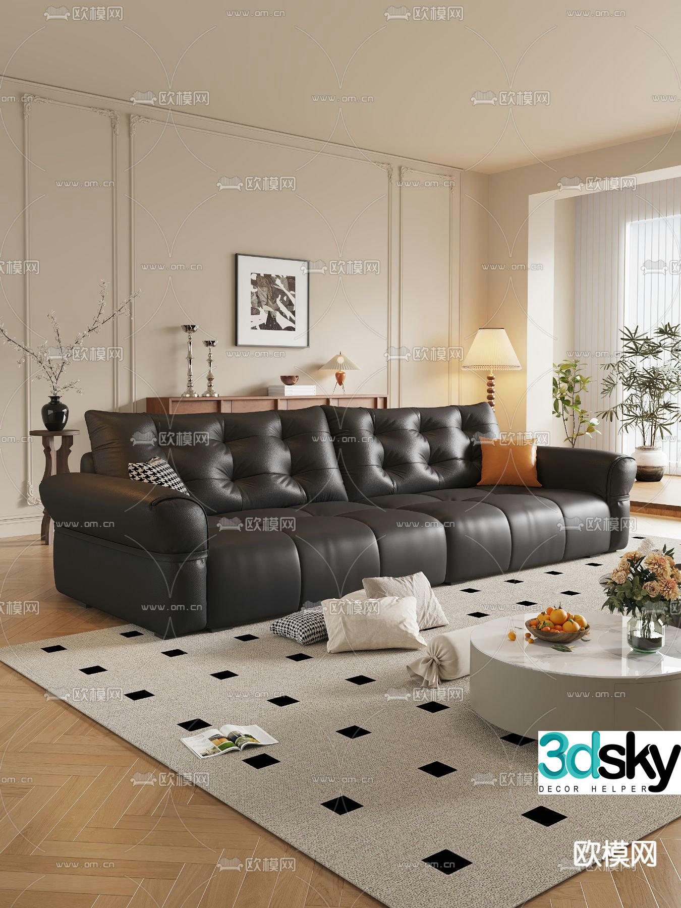 Medieval style multi-person sofa 3D model